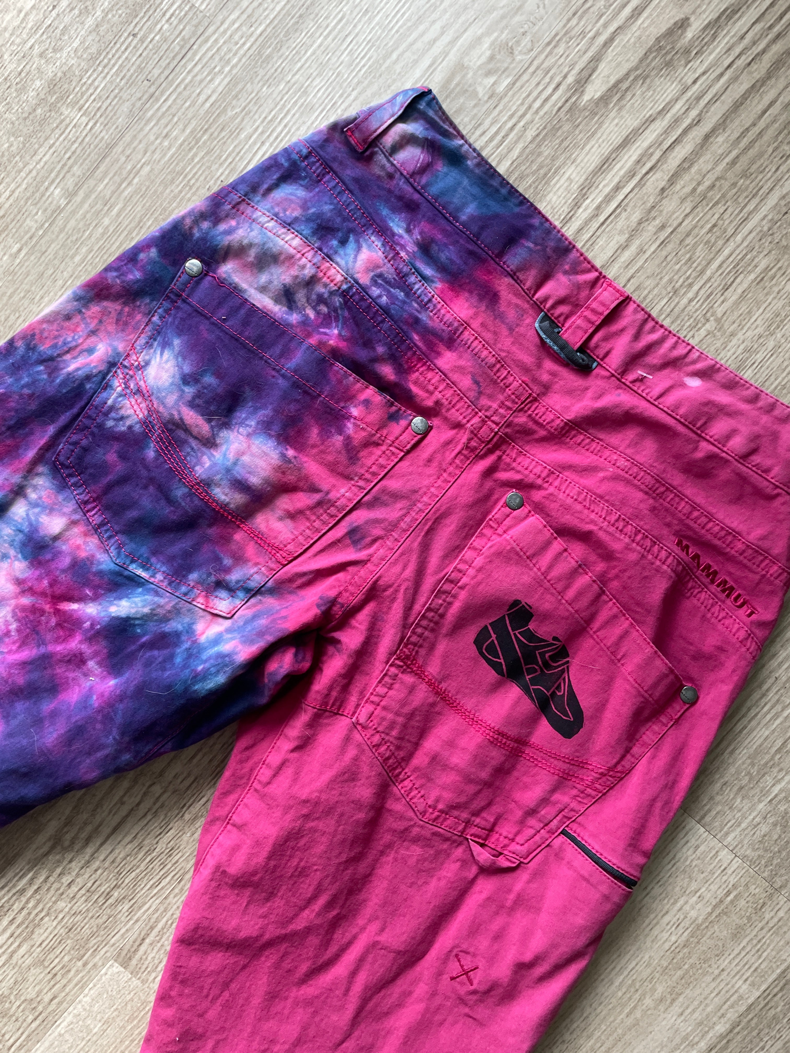 Women's Size 2 Mammut Tie Dye Climbing Pants | One-Of-a-Kind Upcycled Pink and Purple Pants