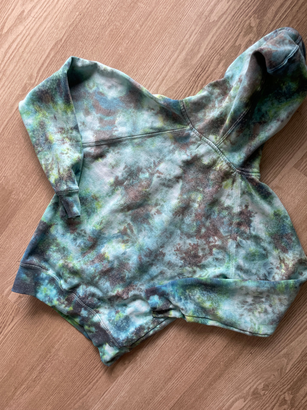 SMALL Unisex Nirvana Nevermind Galaxy Tie Dye Sweatshirt | One-Of-a-Kind Green and Blue Long Sleeve Hoodie