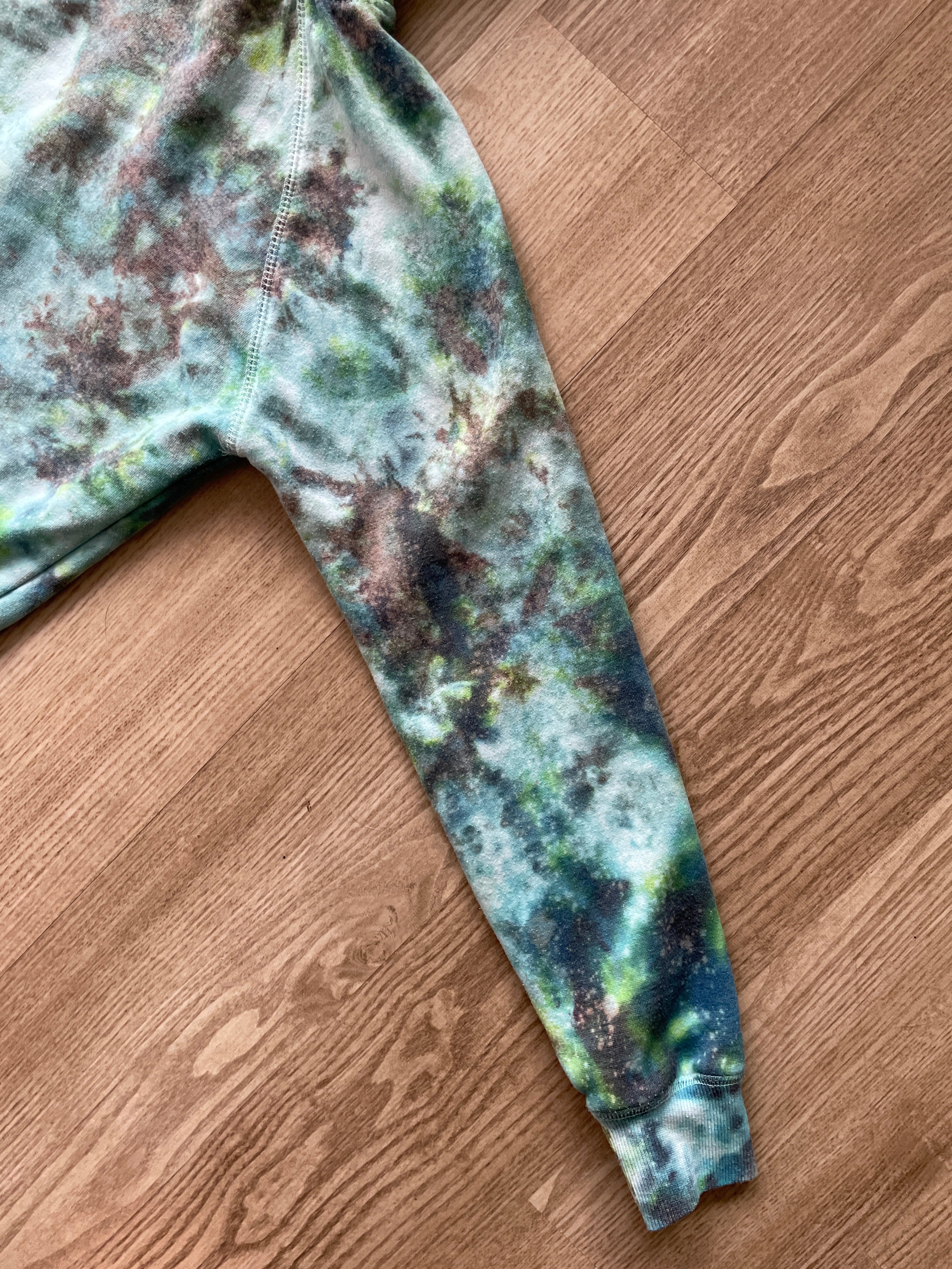 SMALL Unisex Nirvana Nevermind Galaxy Tie Dye Sweatshirt | One-Of-a-Kind Green and Blue Long Sleeve Hoodie