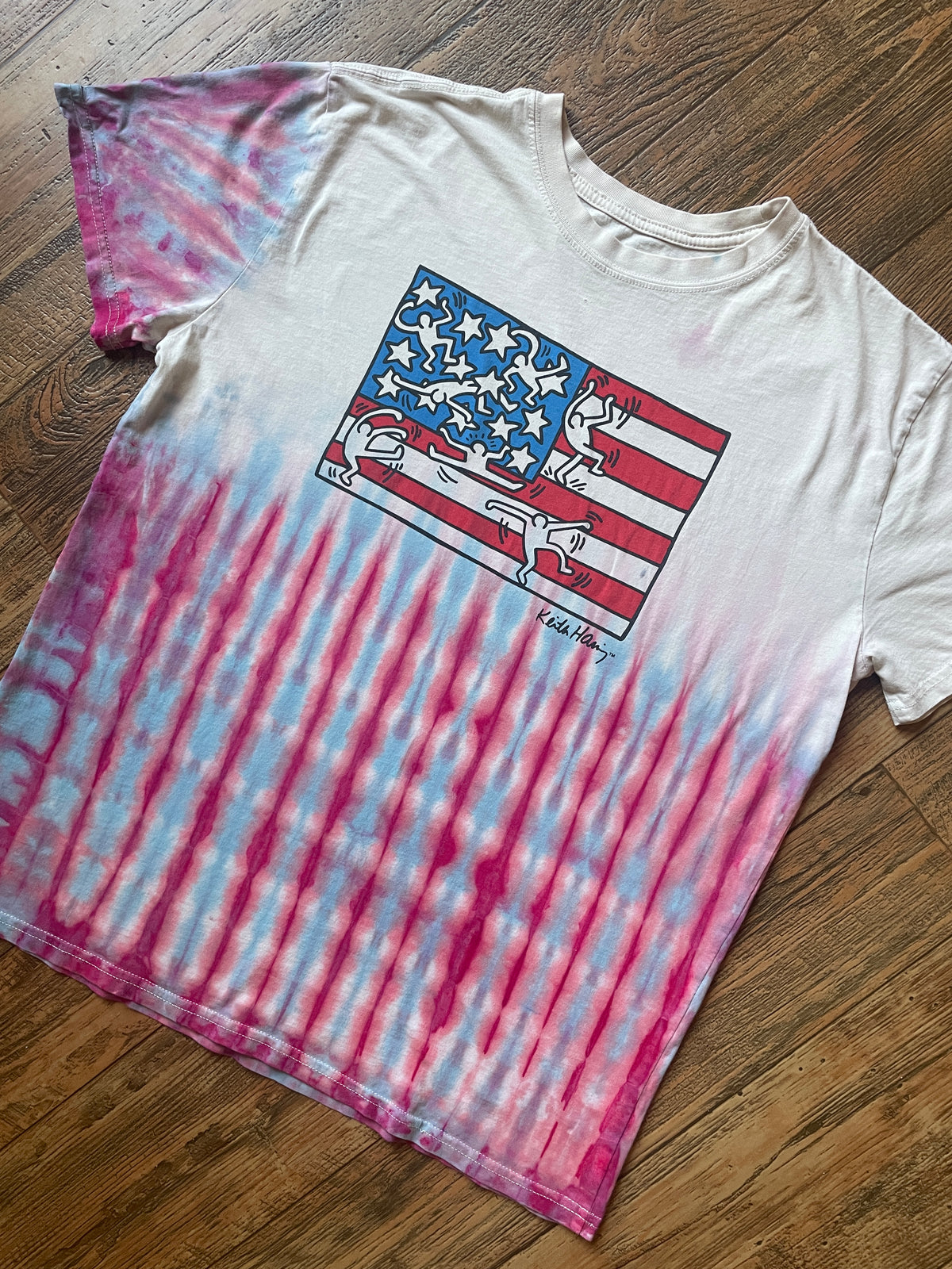 Keith Haring "American Flag" Red, White, and Blue Tie Dye Short Sleeve T-Shirt | Men's XL (Copy)