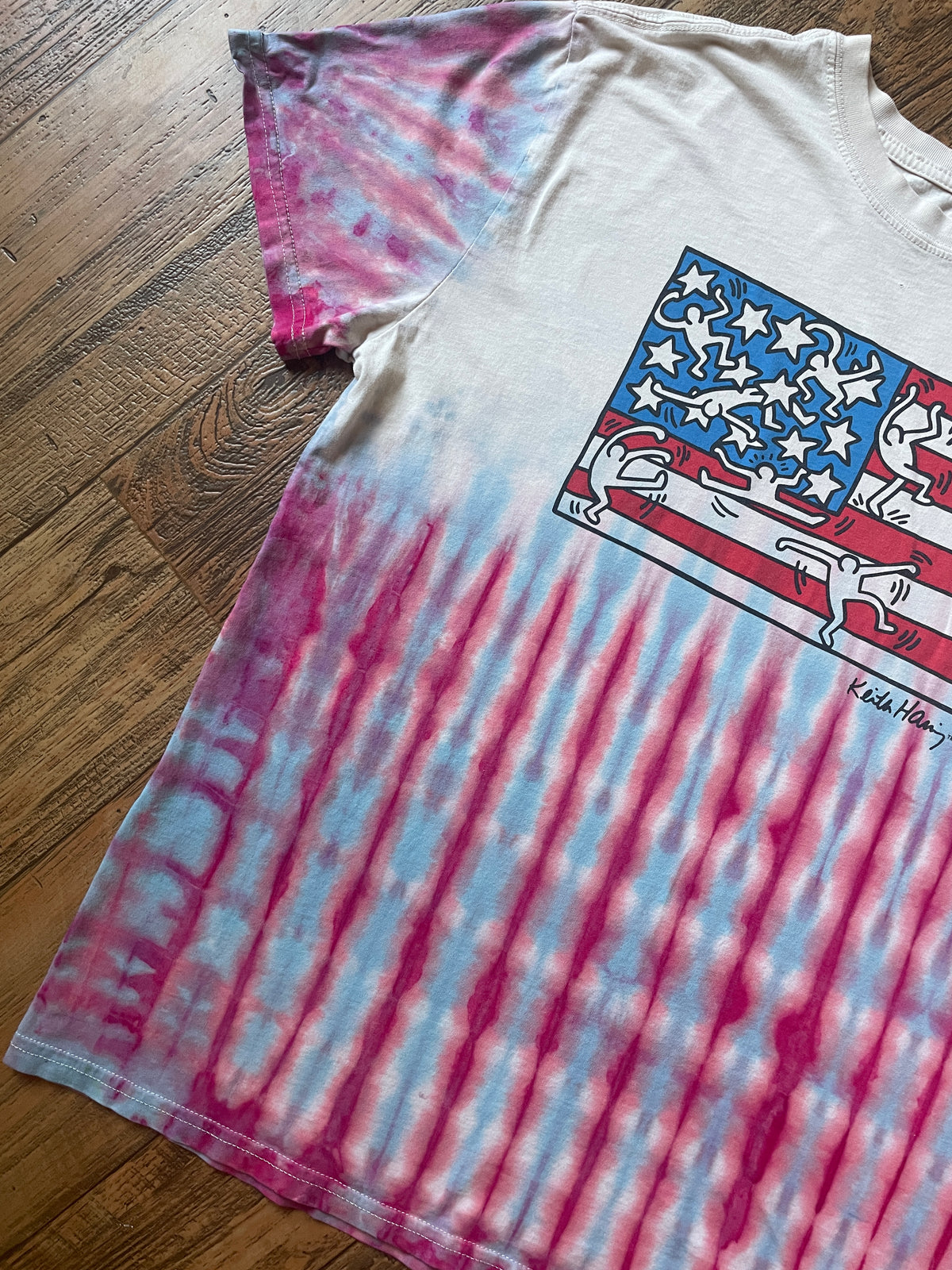 Keith Haring "American Flag" Red, White, and Blue Tie Dye Short Sleeve T-Shirt | Men's XL (Copy)