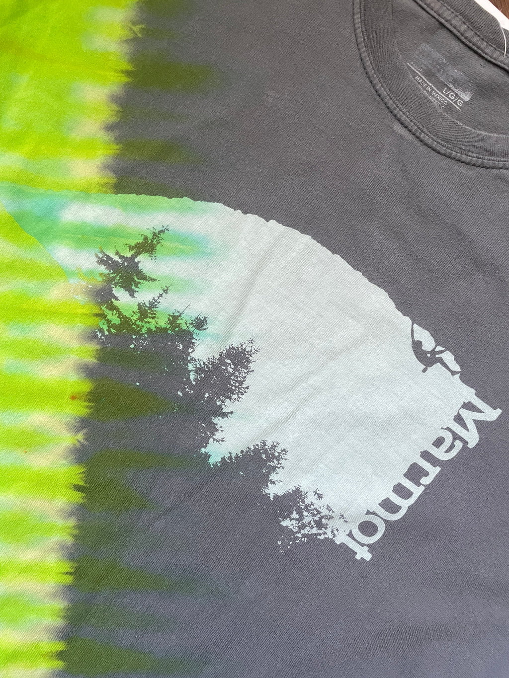 Large Men's Marmot Rock Climber Handmade Reverse Tie Dye Short Sleeve T-Shirt | One-Of-a-Kind Upcycled Gray and Green Top