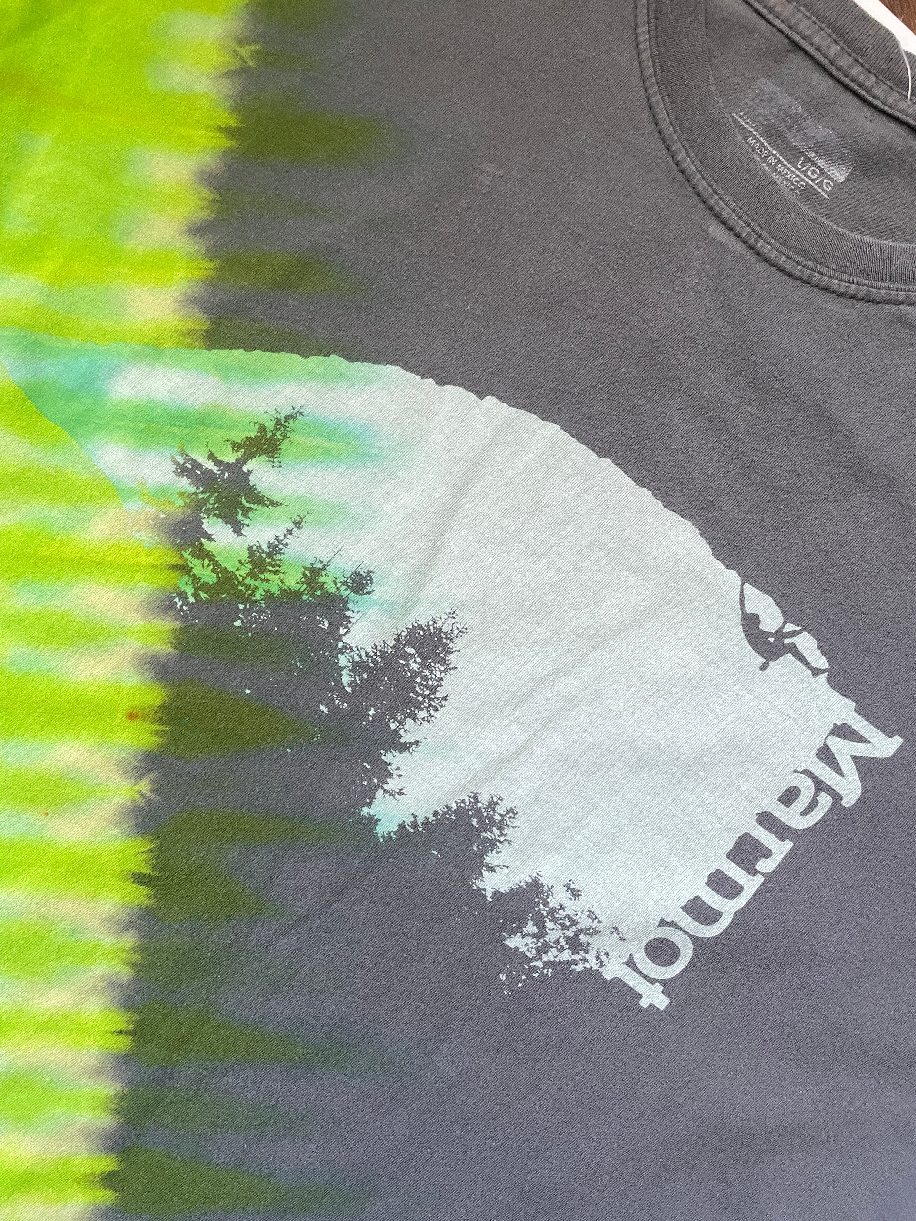Large Men's Marmot Rock Climber Handmade Reverse Tie Dye Short Sleeve T-Shirt | One-Of-a-Kind Upcycled Gray and Green Top