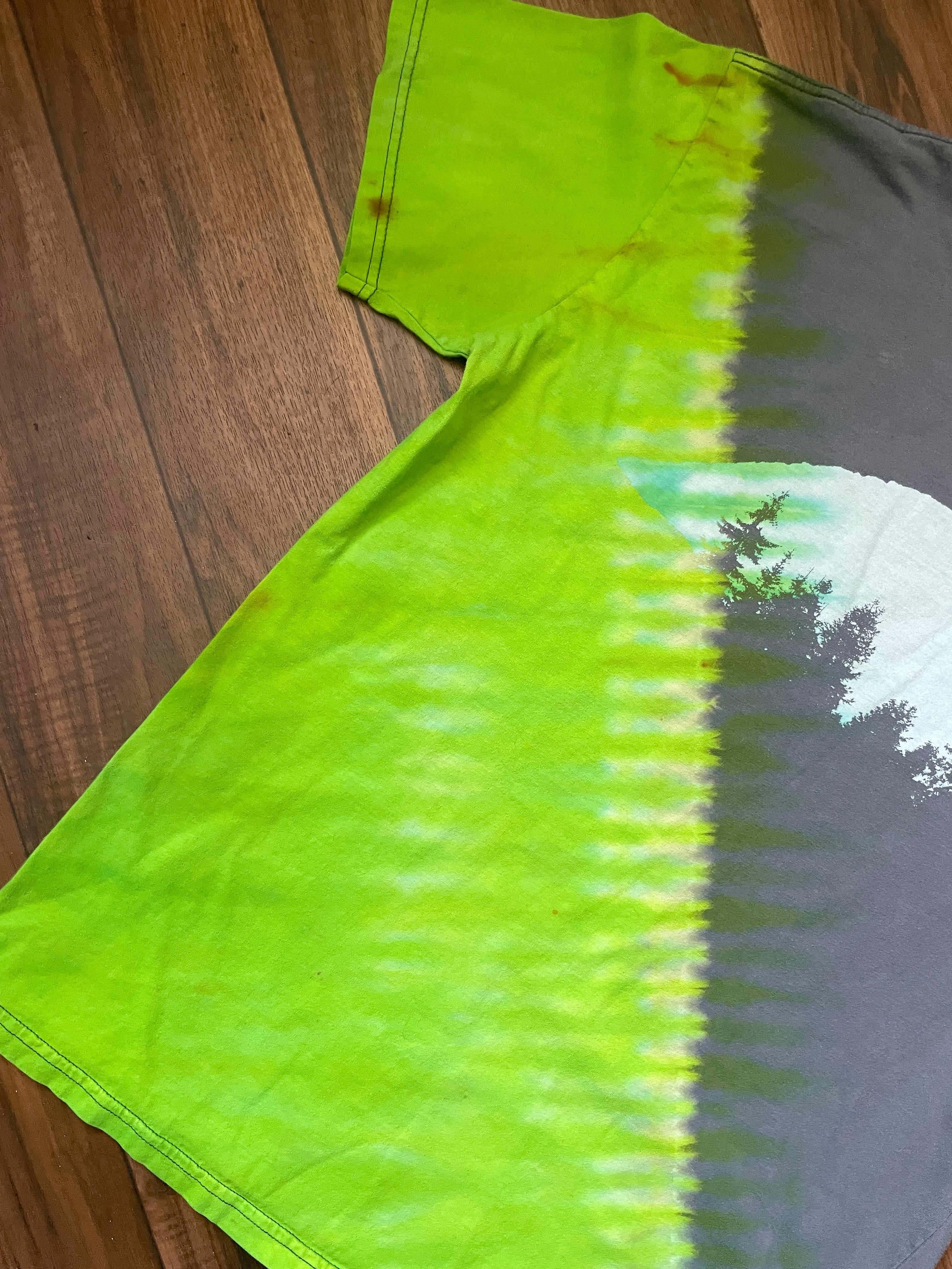 Large Men's Marmot Rock Climber Handmade Reverse Tie Dye Short Sleeve T-Shirt | One-Of-a-Kind Upcycled Gray and Green Top