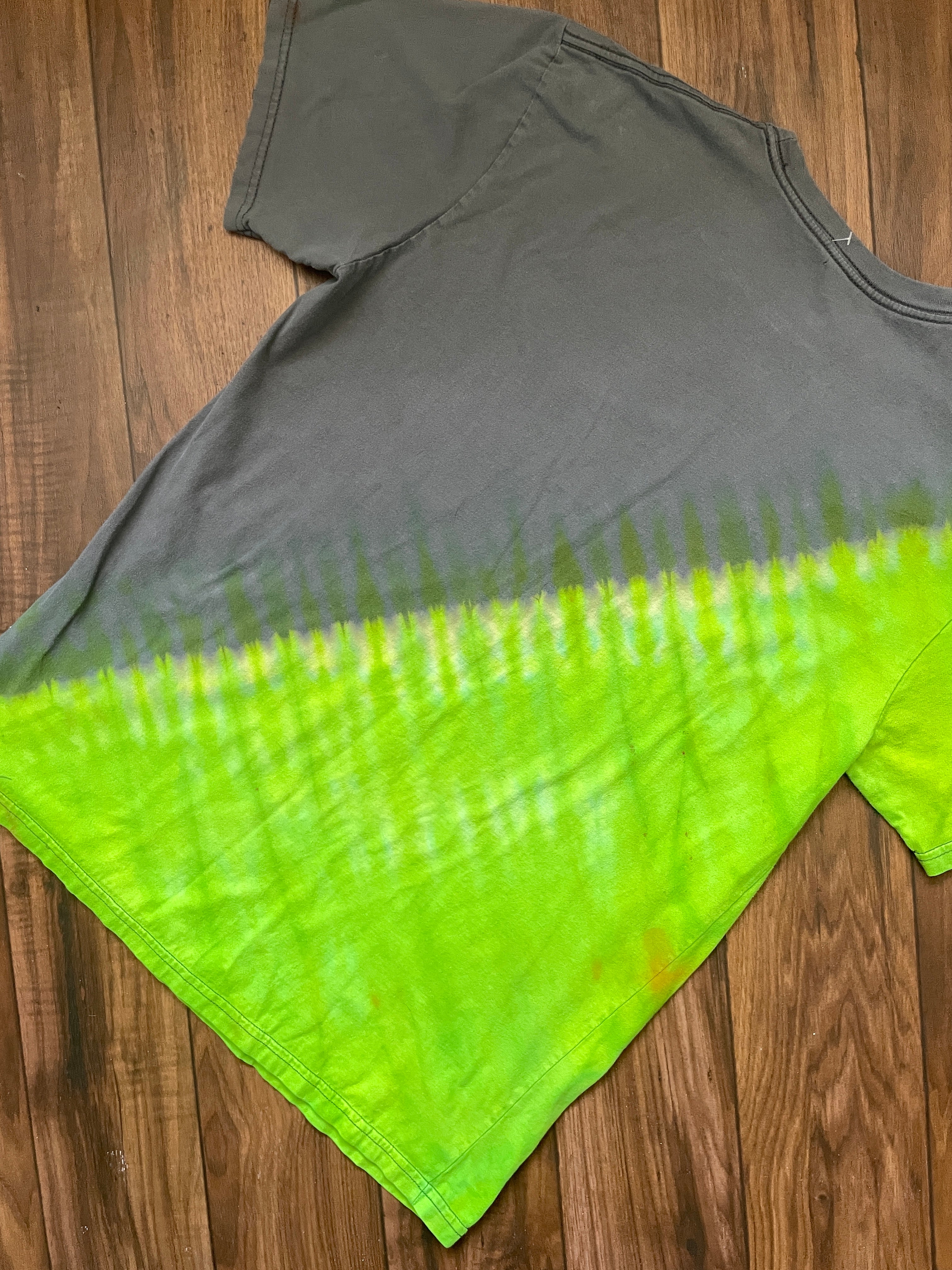 Large Men's Marmot Rock Climber Handmade Reverse Tie Dye Short Sleeve T-Shirt | One-Of-a-Kind Upcycled Gray and Green Top