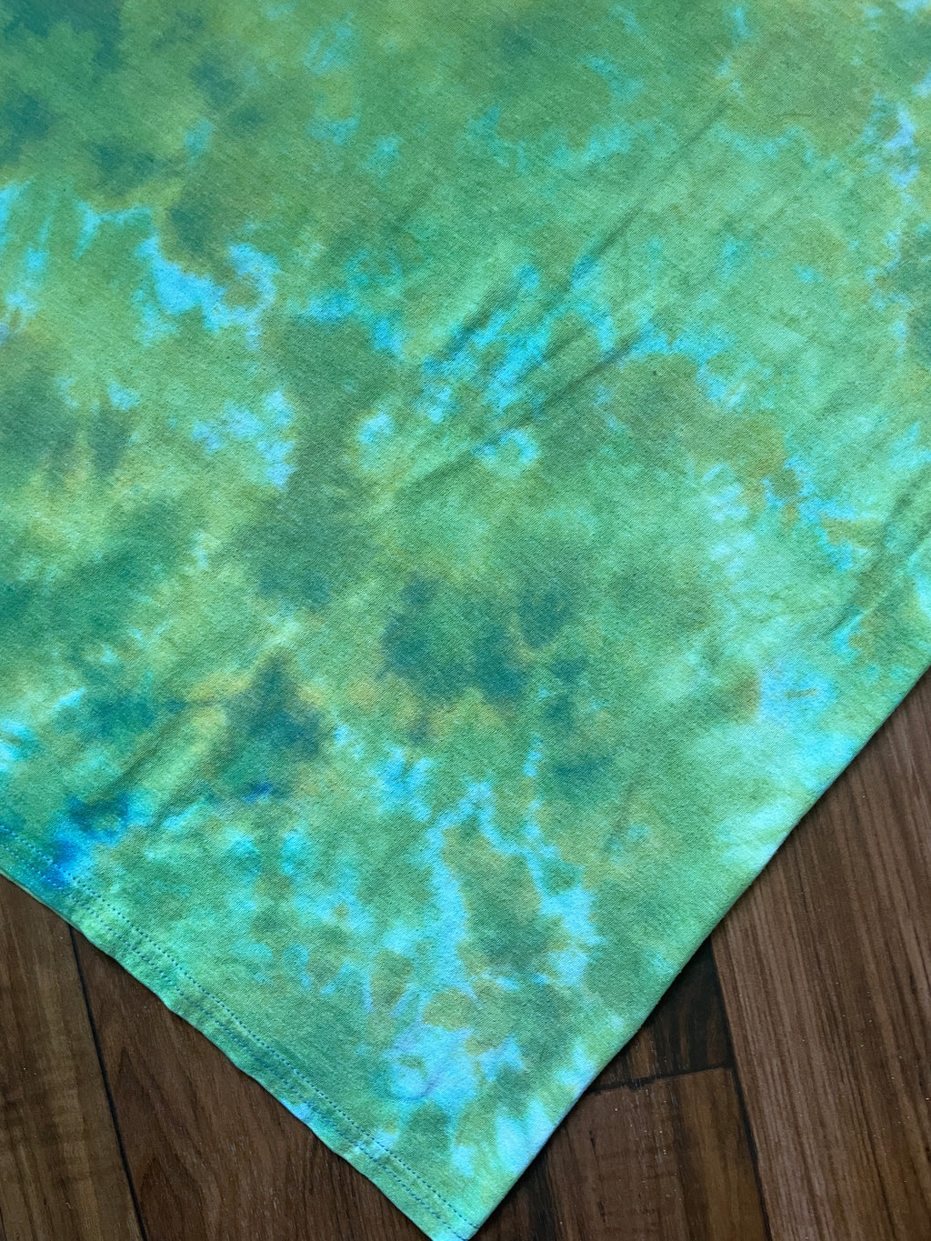 Large Men's Sick Day Snowboarding Handmade Reverse Tie Dye Short Sleeve T-Shirt | One-Of-a-Kind Upcycled Green Crumpled Top