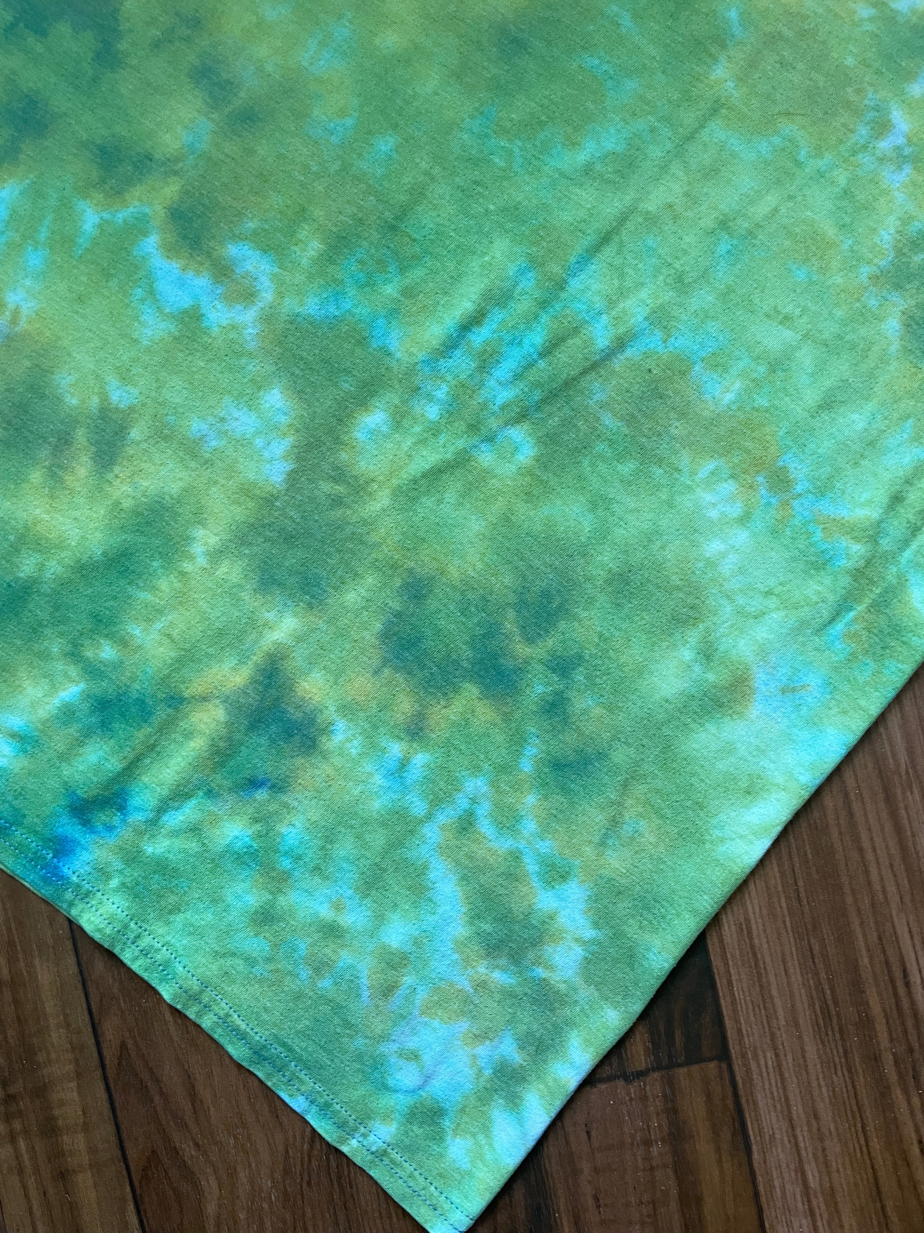 Large Men's Sick Day Snowboarding Handmade Reverse Tie Dye Short Sleeve T-Shirt | One-Of-a-Kind Upcycled Green Crumpled Top