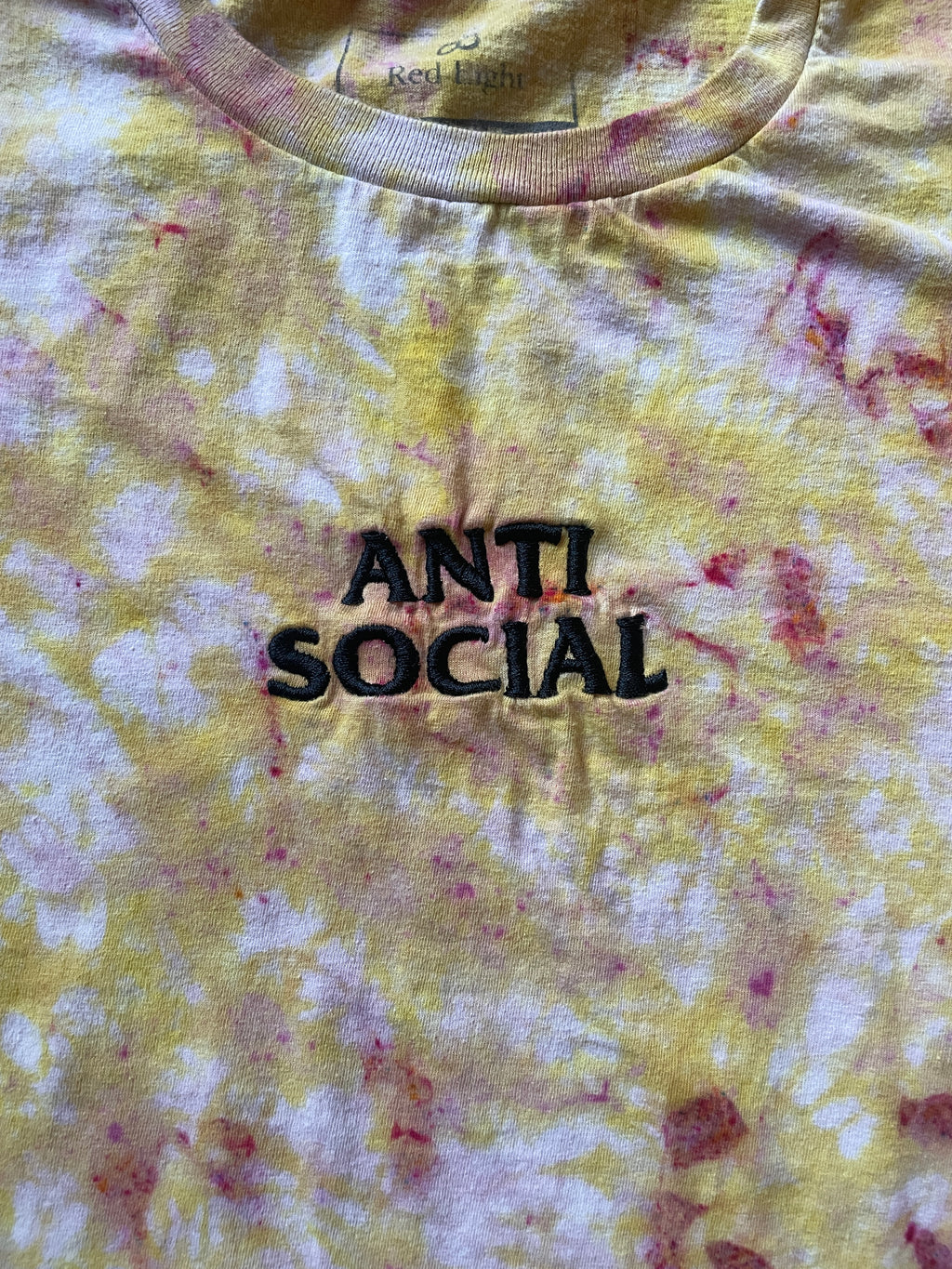 Anti-Social Embroidered Yellow and Pink Tie Dye Short Sleeve T-Shirt | Men's Medium