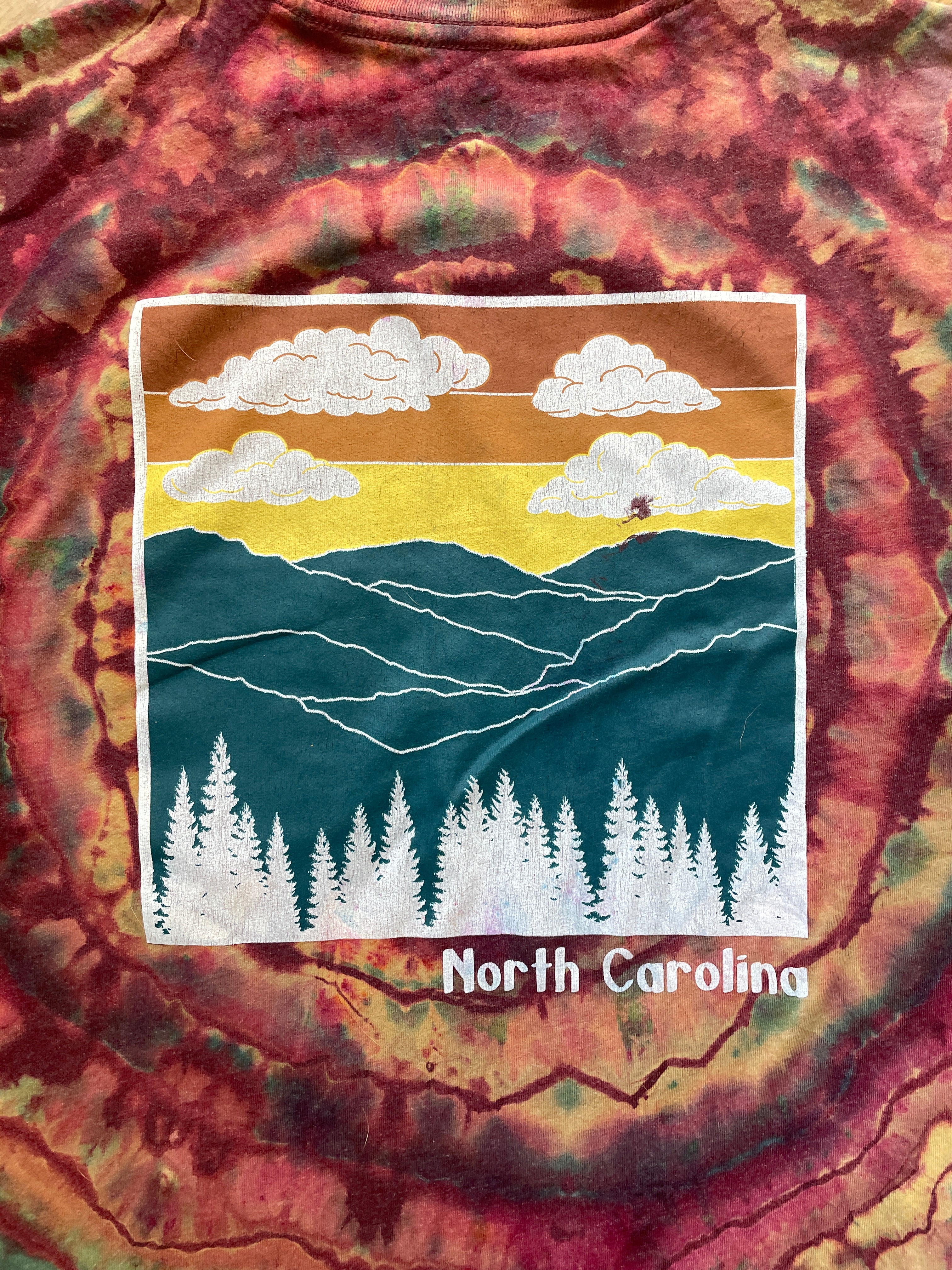 North Carolina Mountains Multicolor Geode Long Sleeve Reverse Tie Dye T-Shirt | Men's Large