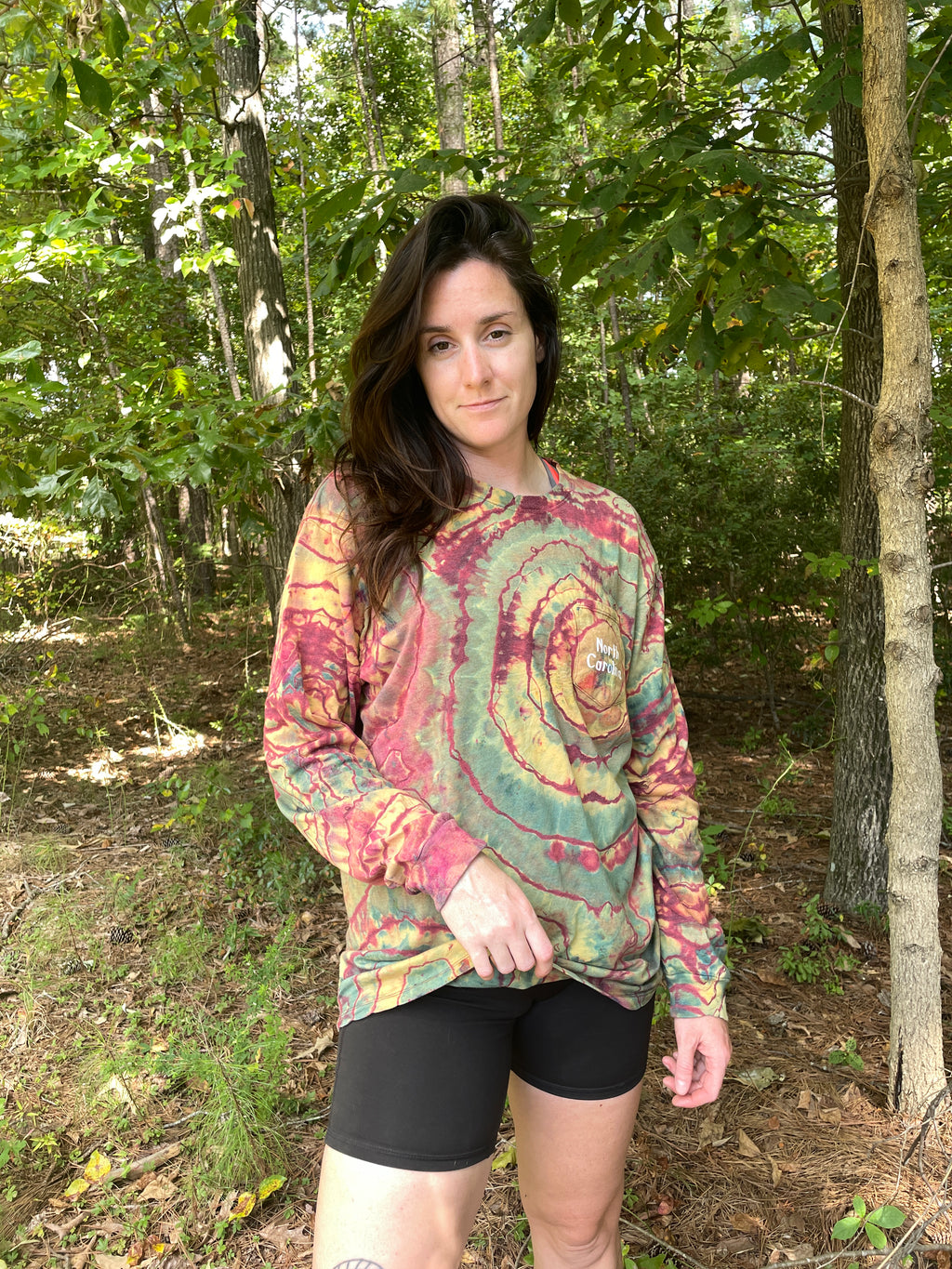 North Carolina Mountains Multicolor Geode Long Sleeve Reverse Tie Dye T-Shirt | Men's Large