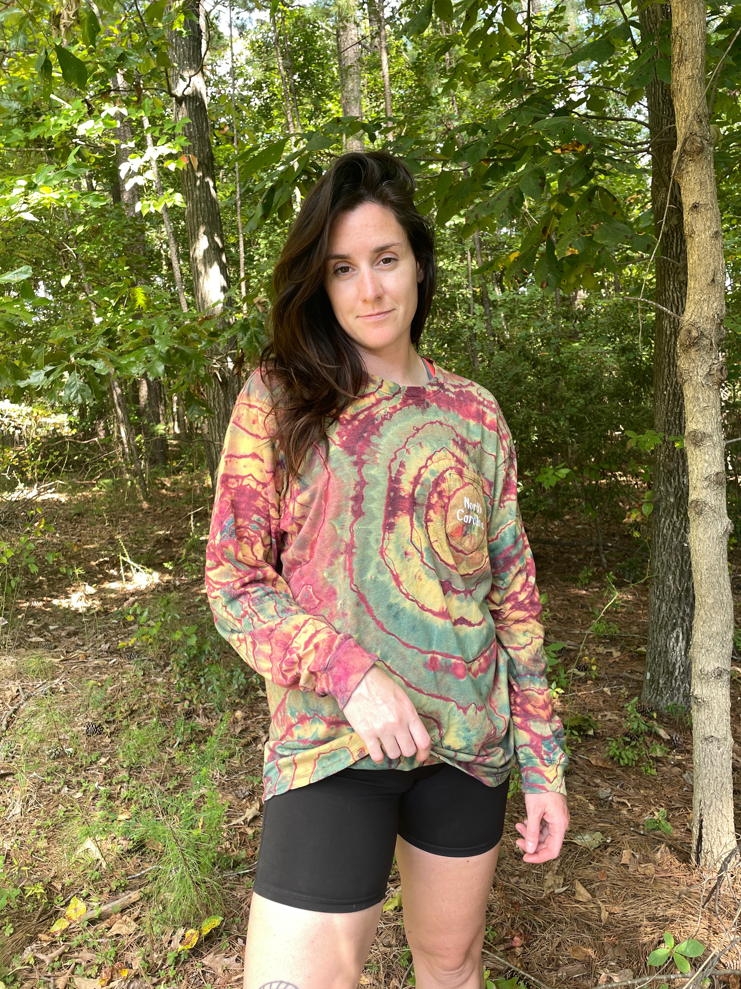 North Carolina Mountains Multicolor Geode Long Sleeve Reverse Tie Dye T-Shirt | Men's Large