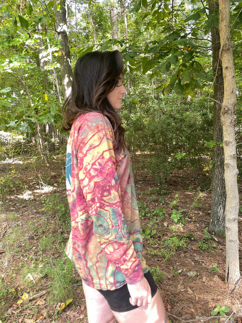 North Carolina Mountains Multicolor Geode Long Sleeve Reverse Tie Dye T-Shirt | Men's Large