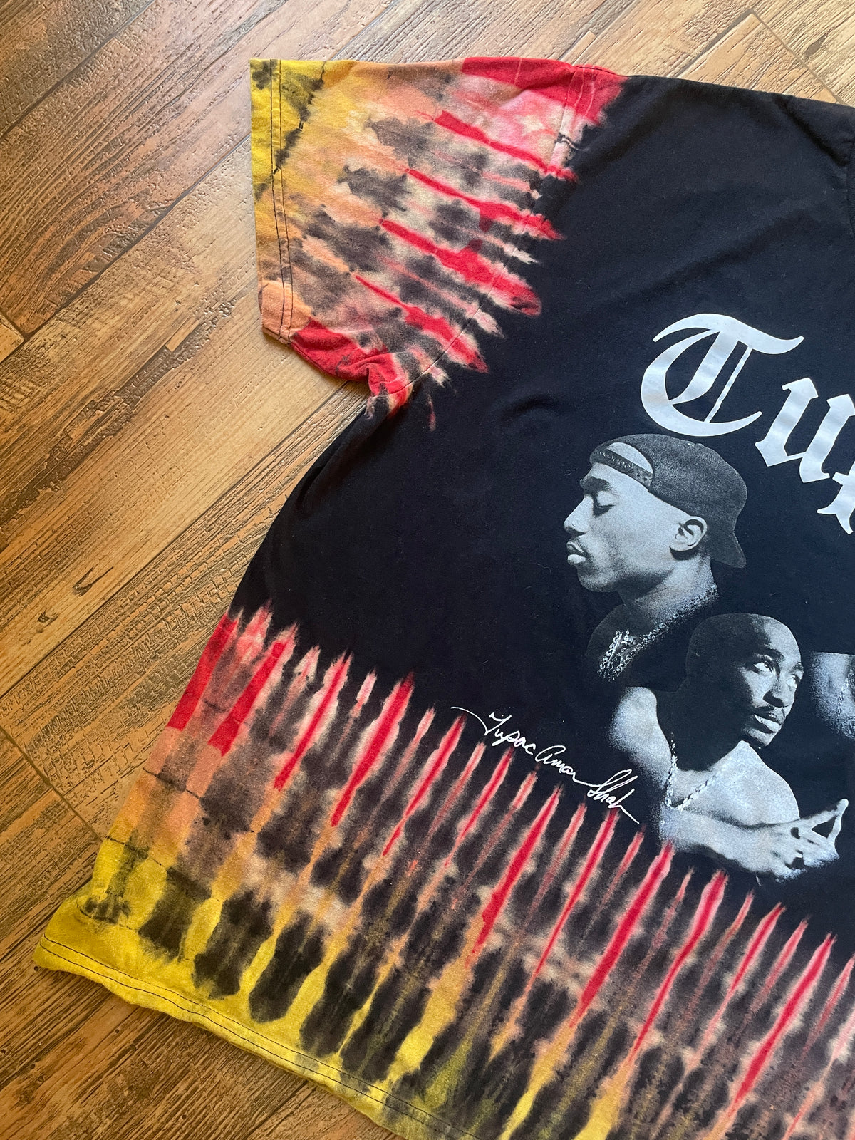 Tupac Shakur Black, Red & Yellow Tie Dye Short Sleeve T-Shirt | Men's XL