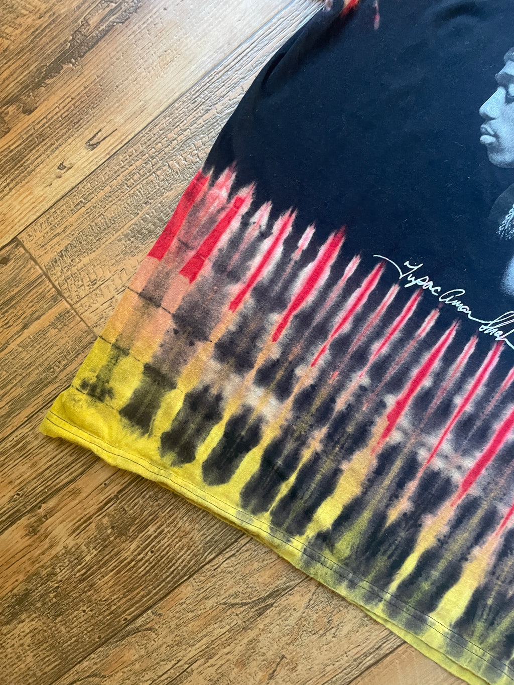 Tupac Shakur Black, Red & Yellow Tie Dye Short Sleeve T-Shirt | Men's XL