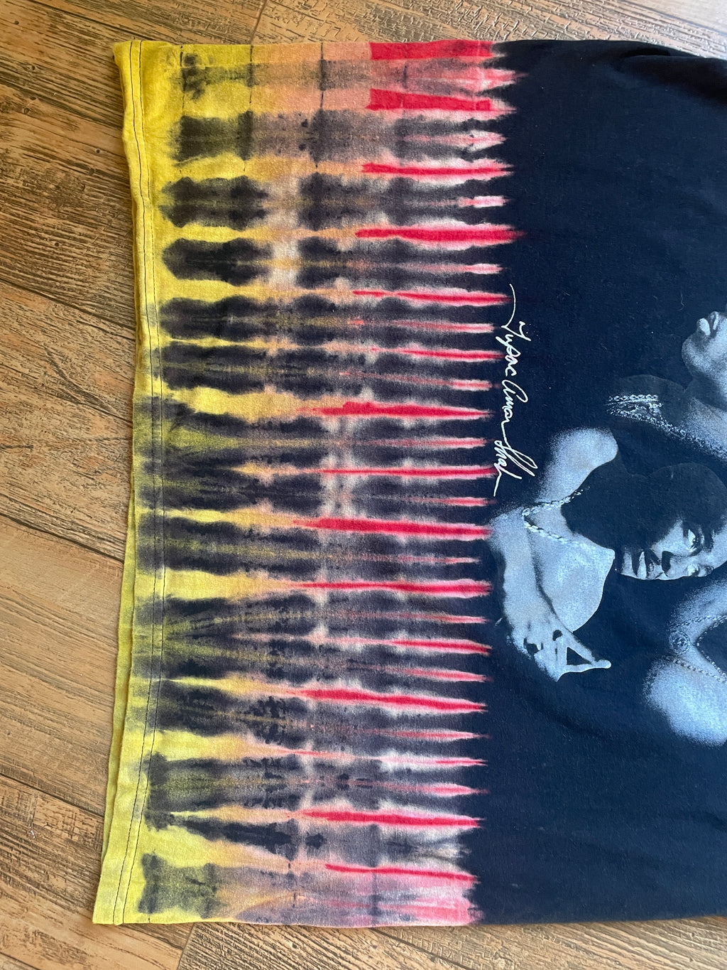 Tupac Shakur Black, Red & Yellow Tie Dye Short Sleeve T-Shirt | Men's XL