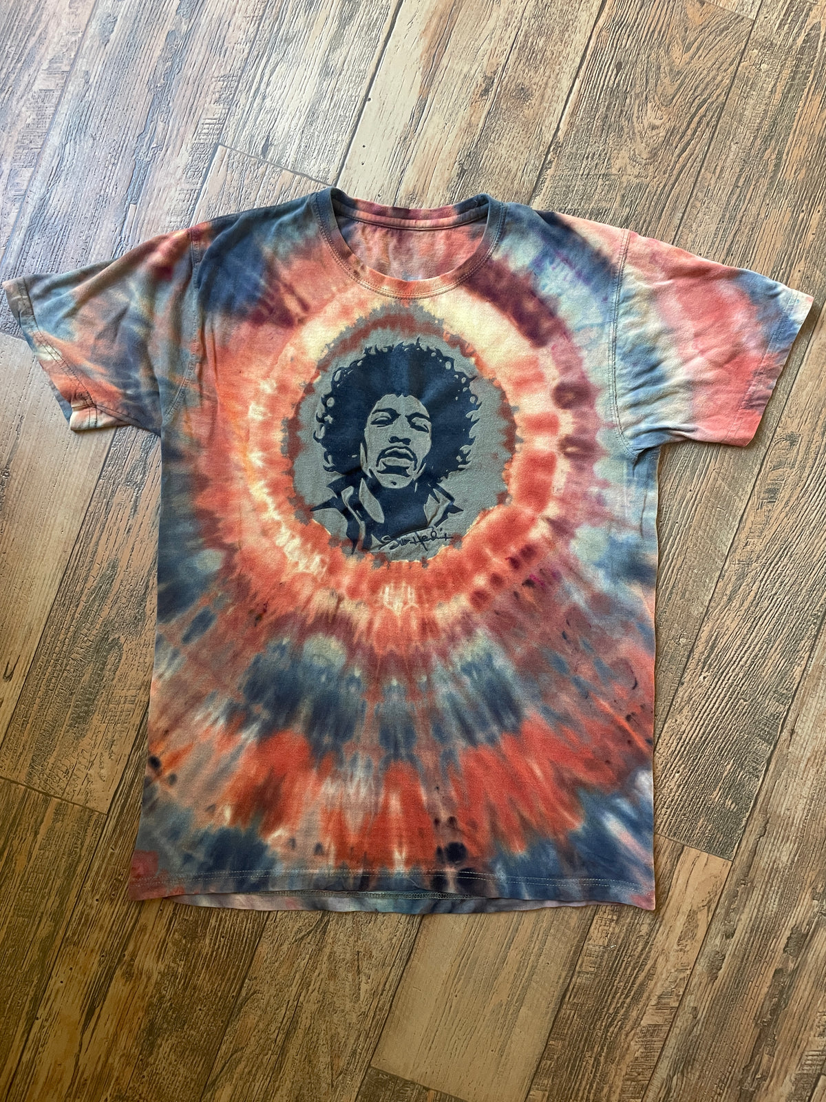 Jimi Hendrix Green and Brown Earth Tones Melty Ice Dye Short Sleeve T-Shirt | Men's Large