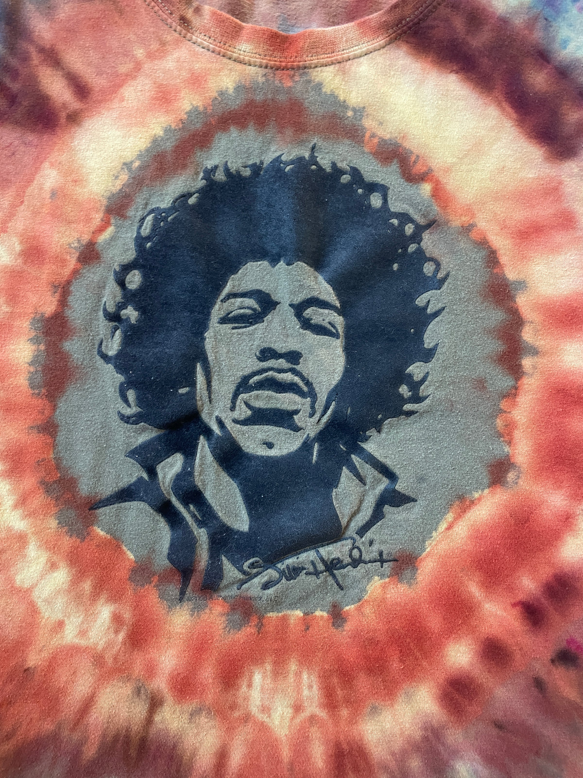 Jimi Hendrix Green and Brown Earth Tones Melty Ice Dye Short Sleeve T-Shirt | Men's Large