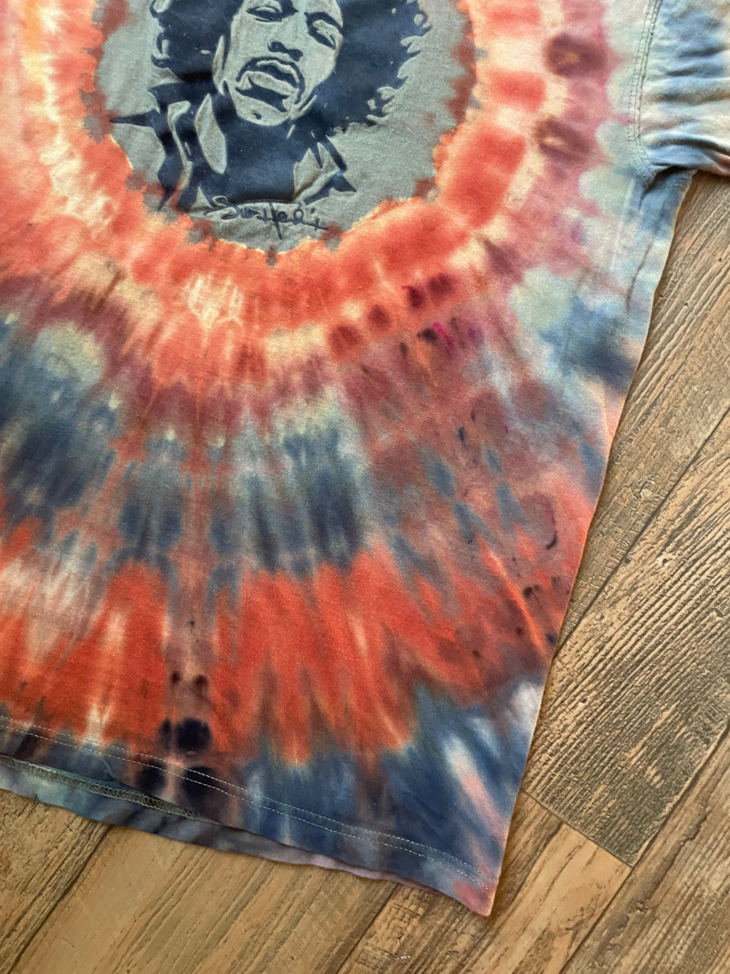 Jimi Hendrix Green and Brown Earth Tones Melty Ice Dye Short Sleeve T-Shirt | Men's Large