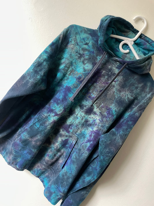Medium Men's The North Face Half Dome Tie Dye Long Sleeve Hoodie | One-Of-a-Kind Upcycled Blue and Purple Sweatshirt