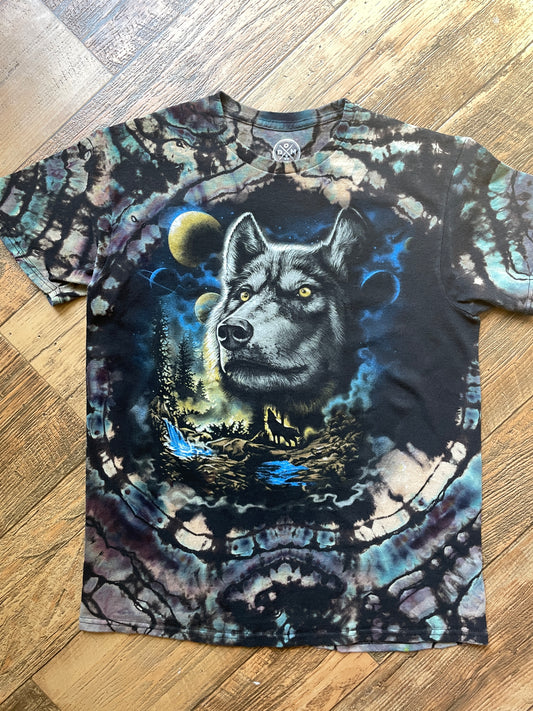 Midnight Wolf Black and Blue Geode Short Sleeve Reverse Tie Dye T-Shirt | Men's Medium