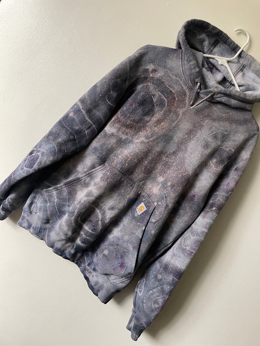 Medium Men's Carhartt Tie Dye Long Sleeve Hoodie | One-Of-a-Kind Upcycled Gray and Black Geode Sweatshirt