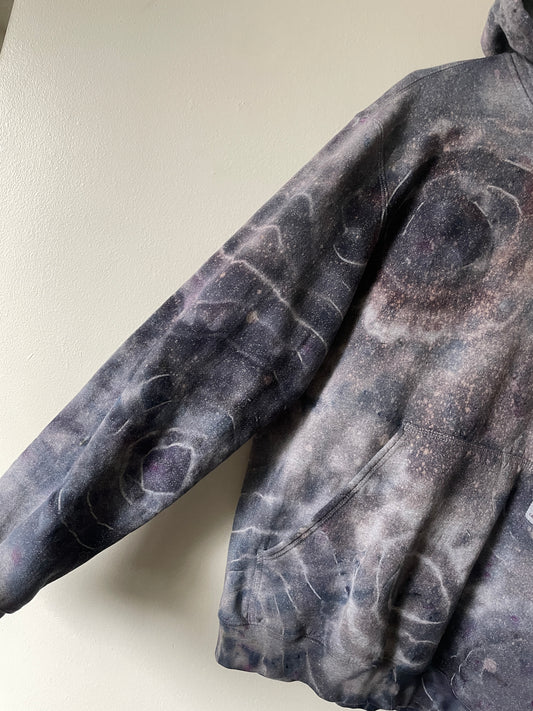 Medium Men's Carhartt Tie Dye Long Sleeve Hoodie | One-Of-a-Kind Upcycled Gray and Black Geode Sweatshirt