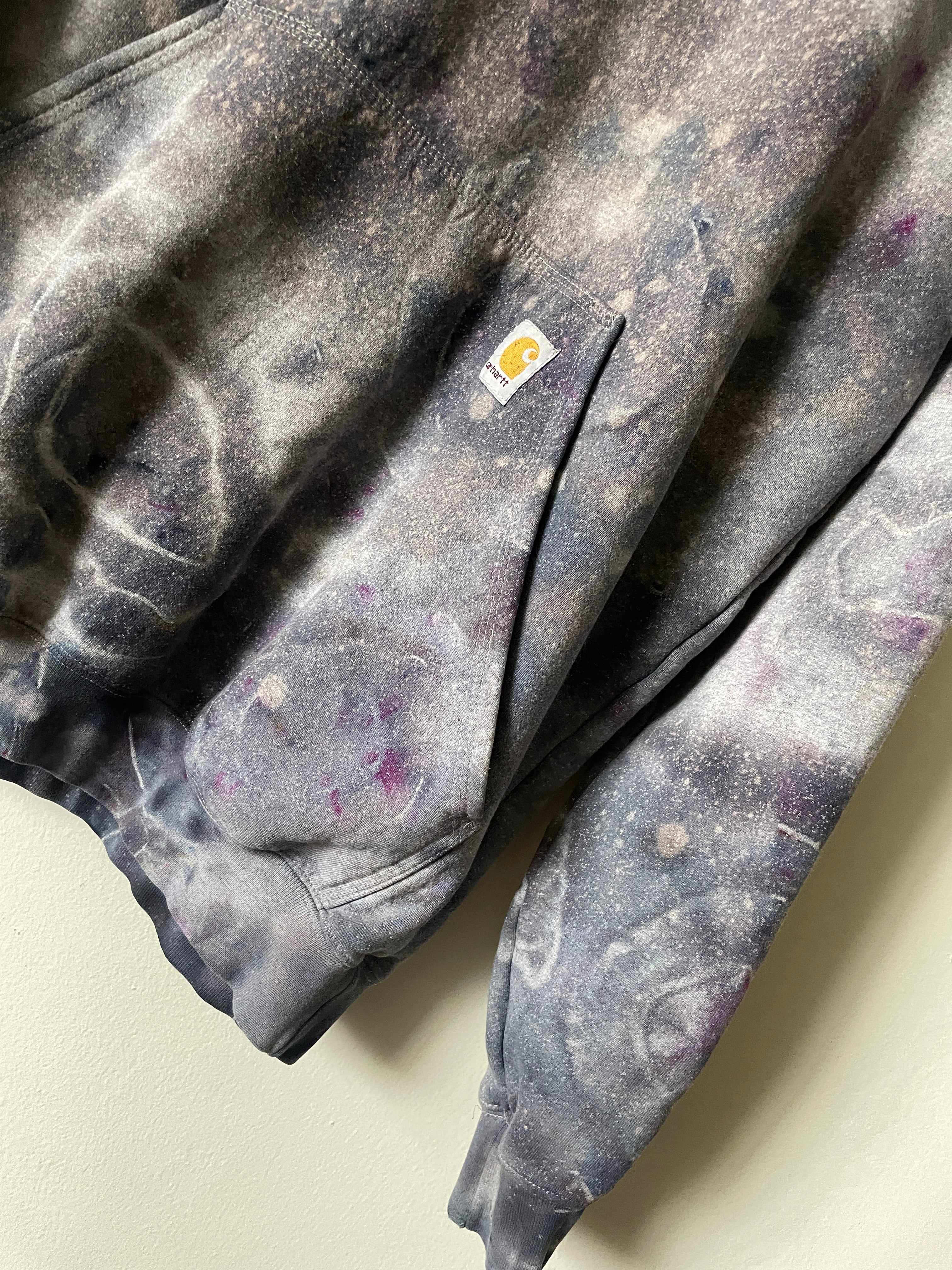 Medium Men's Carhartt Tie Dye Long Sleeve Hoodie | One-Of-a-Kind Upcycled Gray and Black Geode Sweatshirt