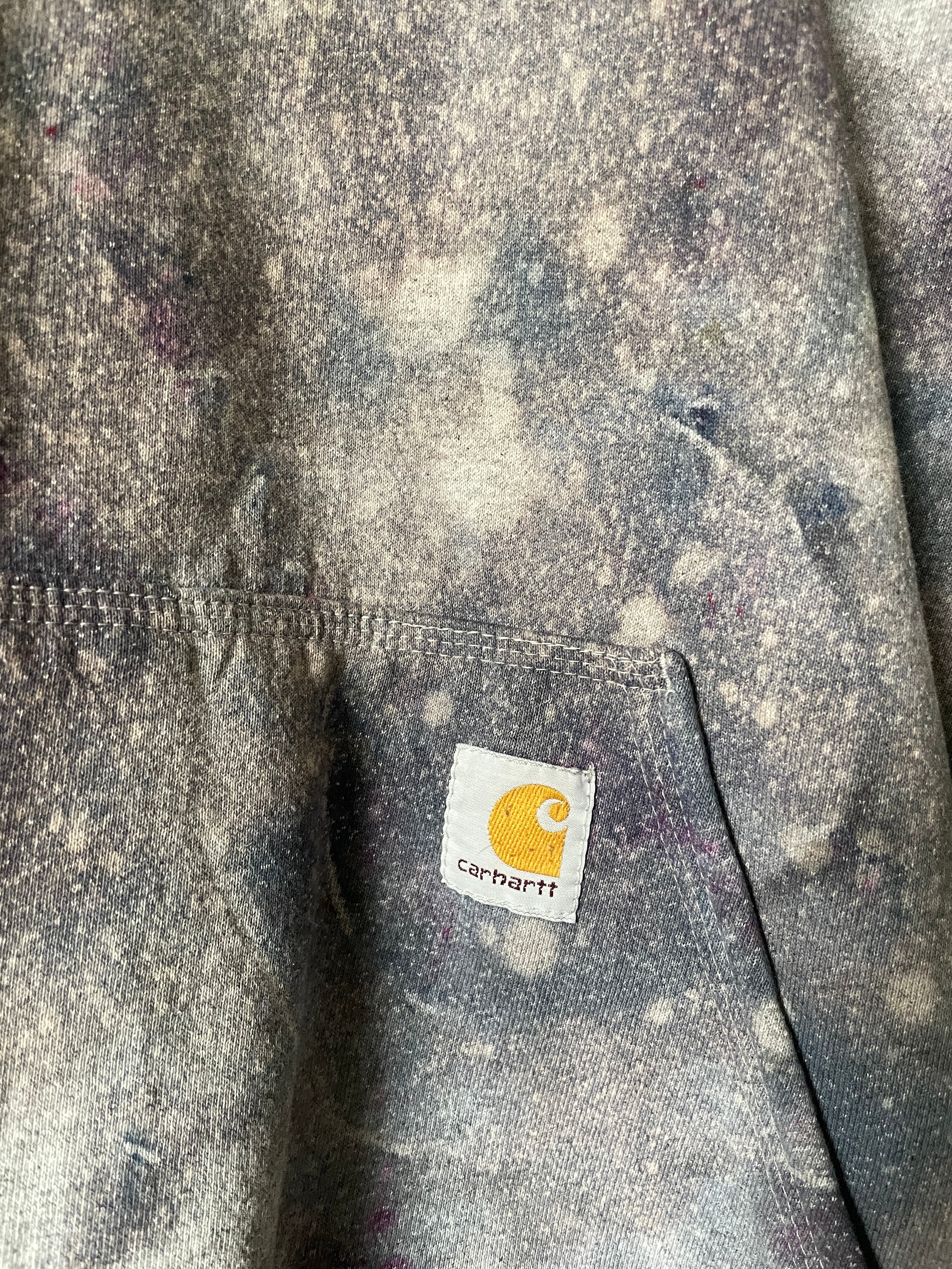 Medium Men's Carhartt Tie Dye Long Sleeve Hoodie | One-Of-a-Kind Upcycled Gray and Black Geode Sweatshirt