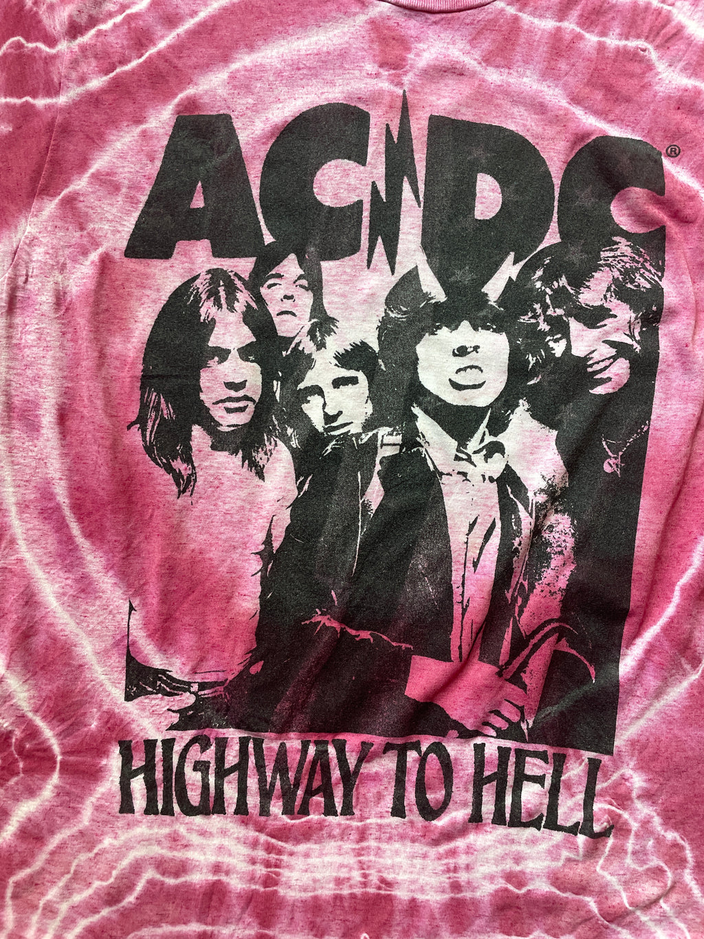 AC/DC Highway to Hell Pink and White Geode Short Sleeve Tie Dye T-Shirt | Men's Large