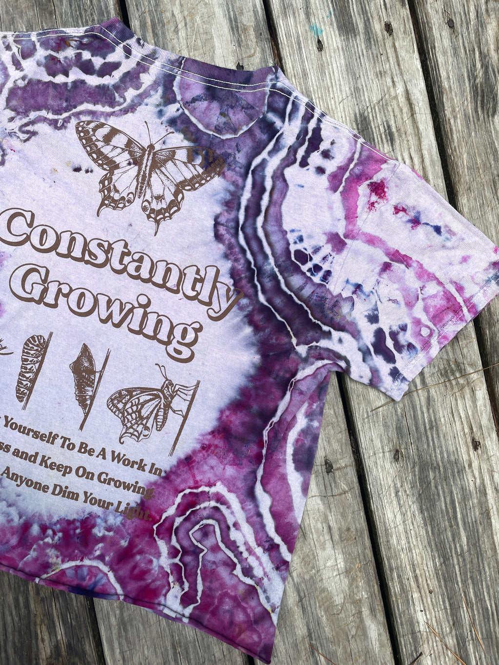 Purple Butterfly Geode Short Sleeve Tie Dye Crop Top | Unisex Medium