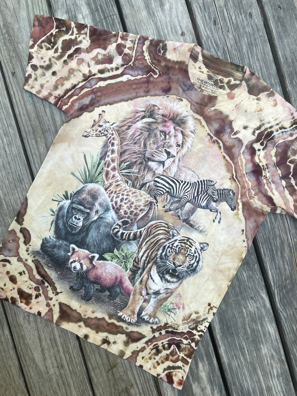 Brown and Tan Animal Kingdom Geode Short Sleeve Tie Dye T-Shirt | Men's Medium