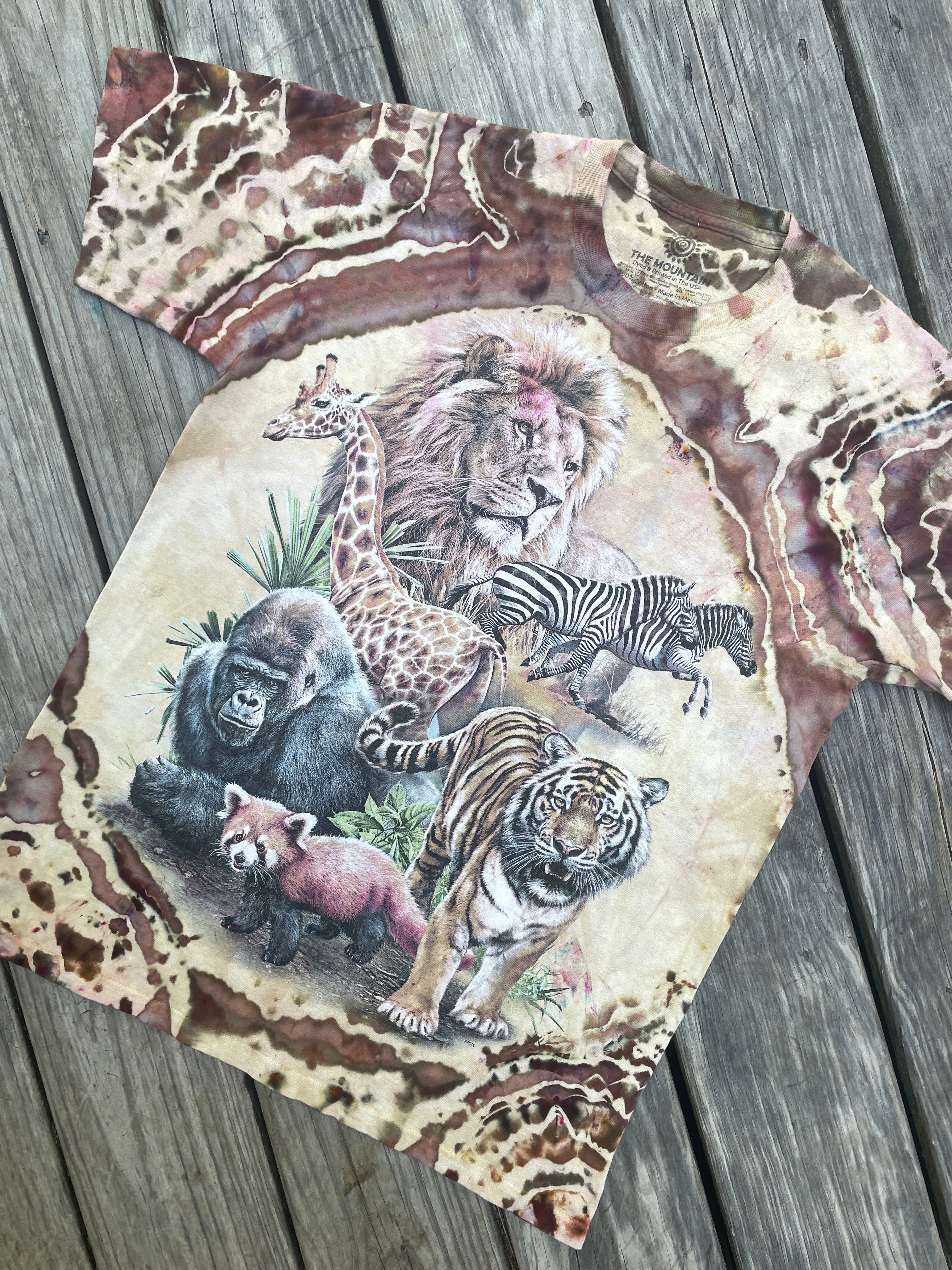 Brown and Tan Animal Kingdom Geode Short Sleeve Tie Dye T-Shirt | Men's Medium