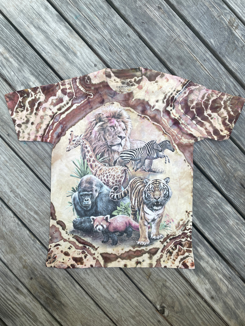 Brown and Tan Animal Kingdom Geode Short Sleeve Tie Dye T-Shirt | Men's Medium