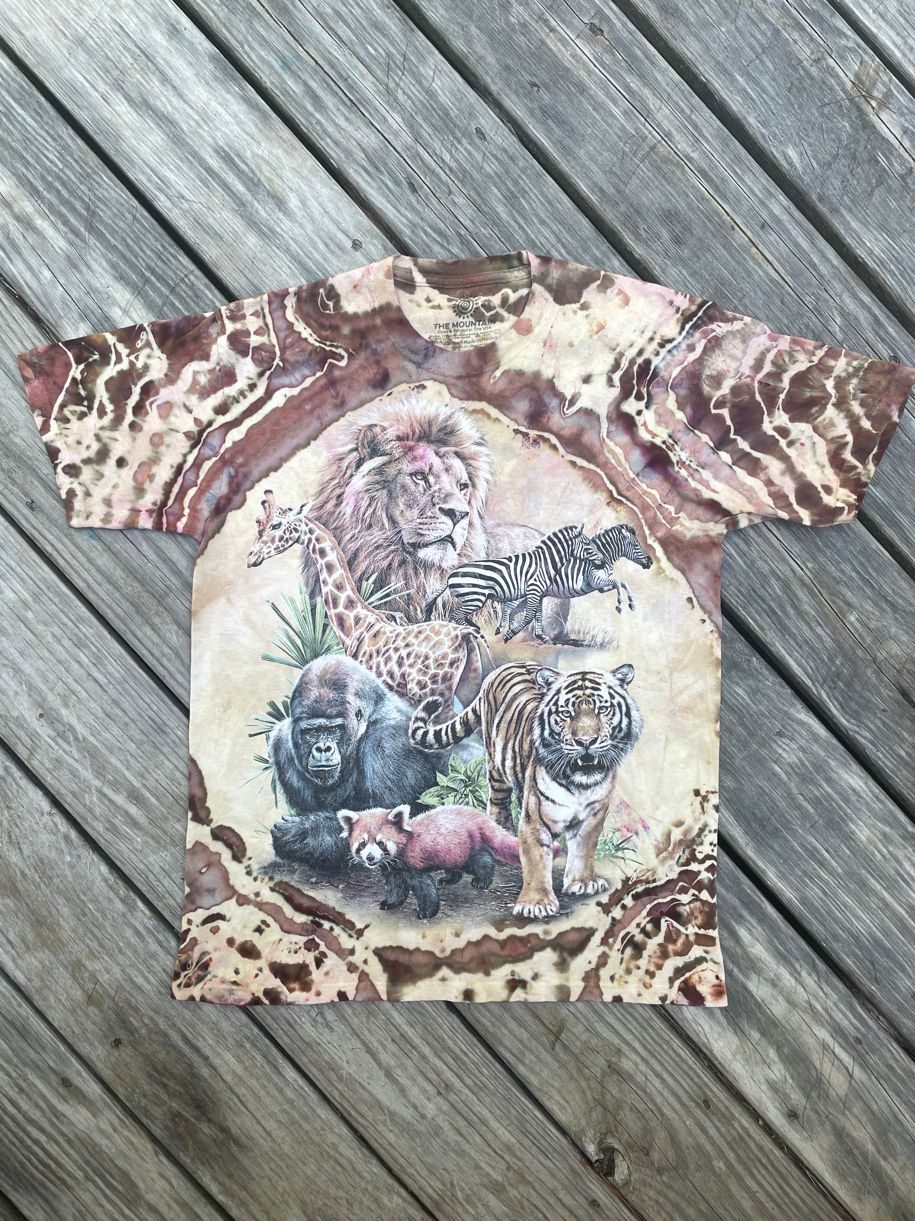 Brown and Tan Animal Kingdom Geode Short Sleeve Tie Dye T-Shirt | Men's Medium