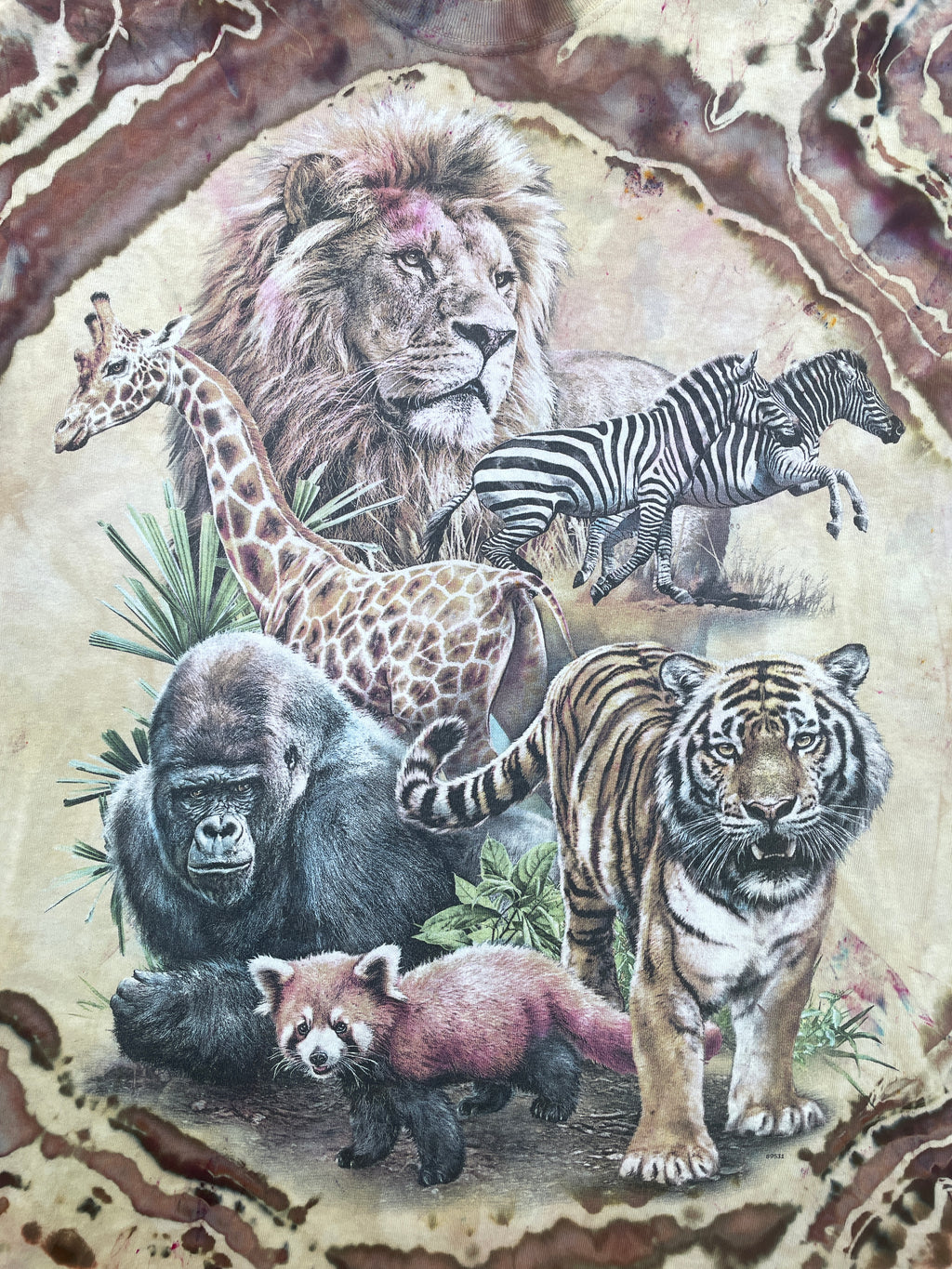 Brown and Tan Animal Kingdom Geode Short Sleeve Tie Dye T-Shirt | Men's Medium