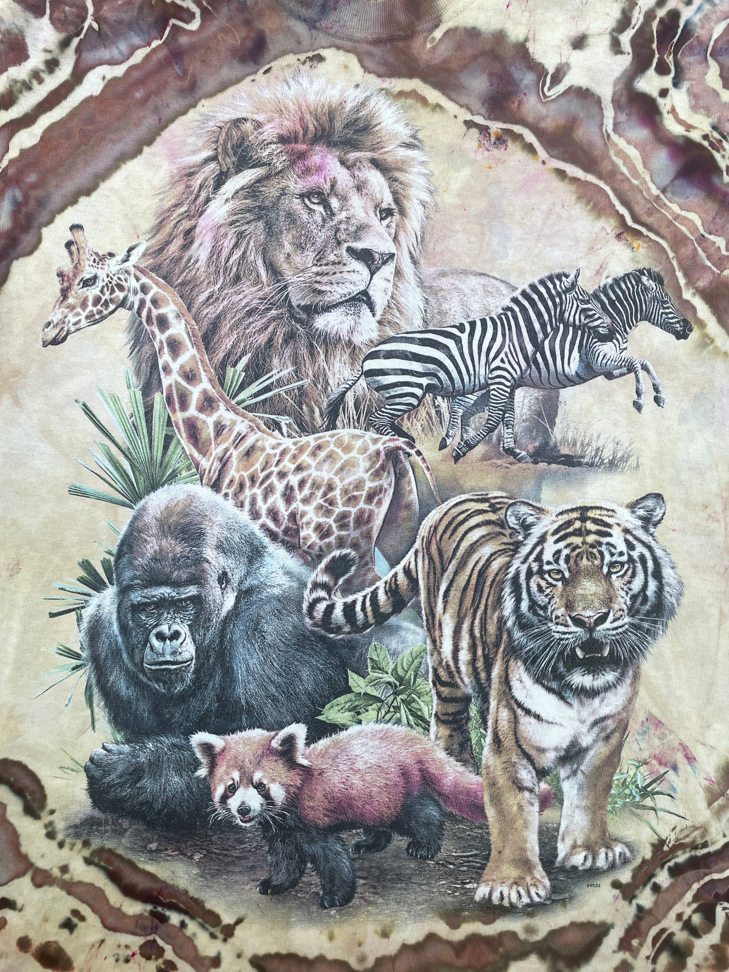 Brown and Tan Animal Kingdom Geode Short Sleeve Tie Dye T-Shirt | Men's Medium