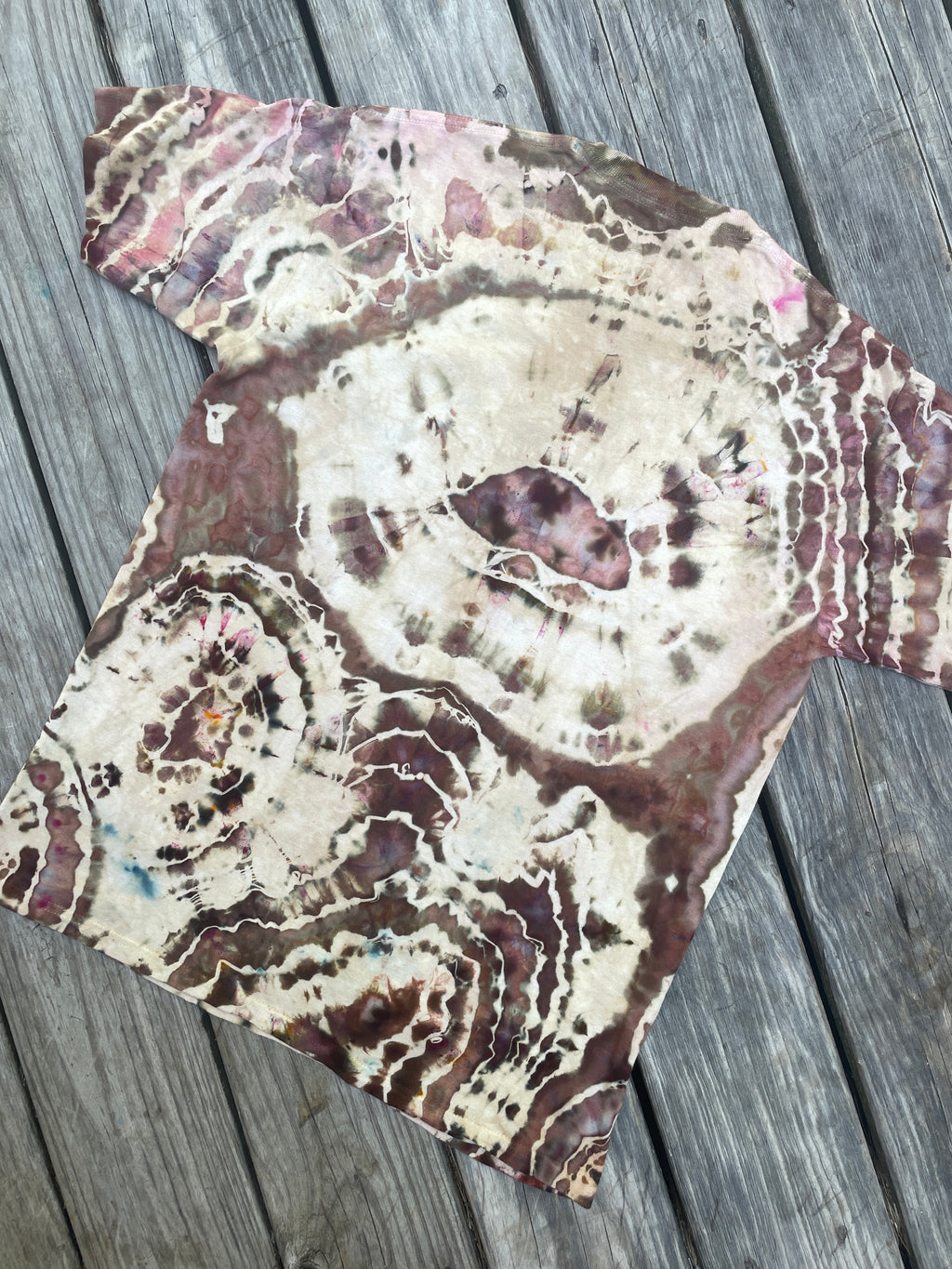 Brown and Tan Animal Kingdom Geode Short Sleeve Tie Dye T-Shirt | Men's Medium