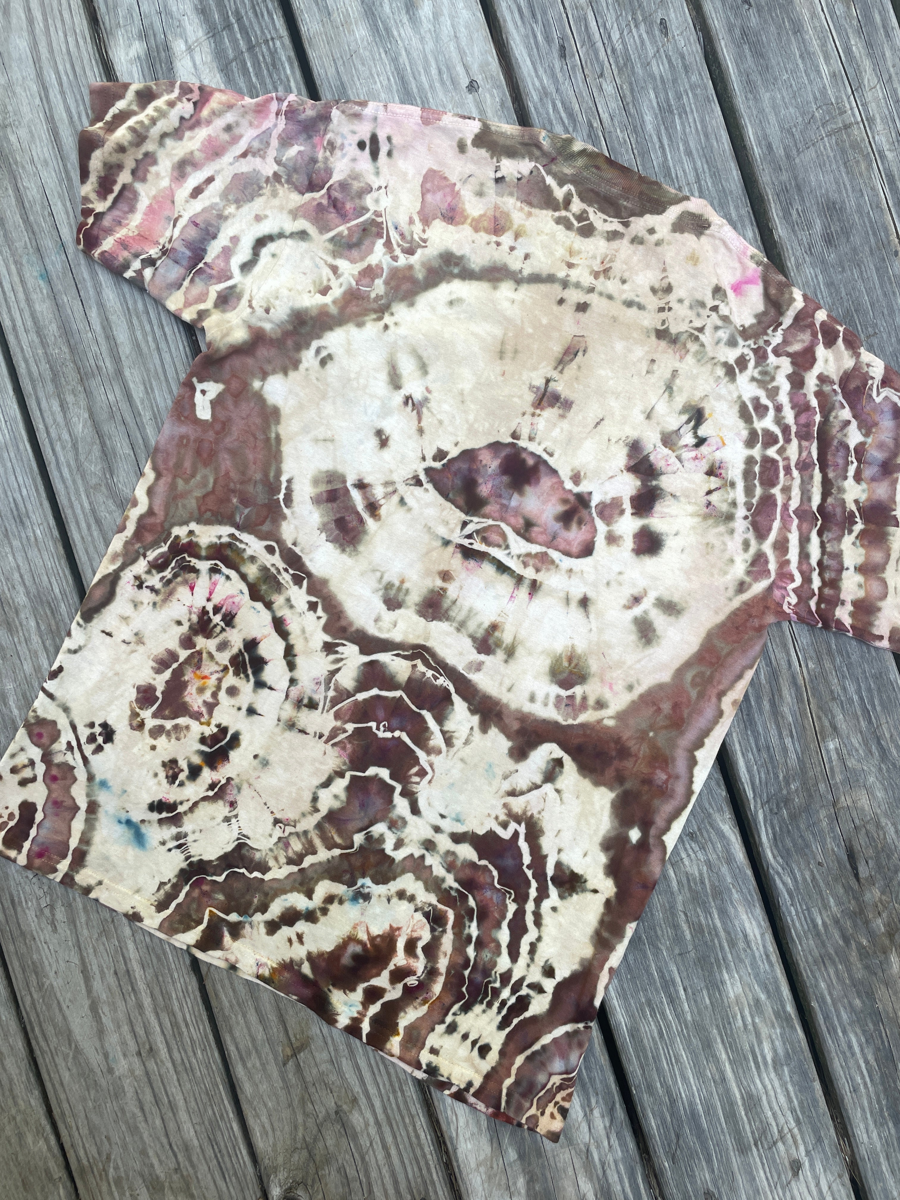 Brown and Tan Animal Kingdom Geode Short Sleeve Tie Dye T-Shirt | Men's Medium