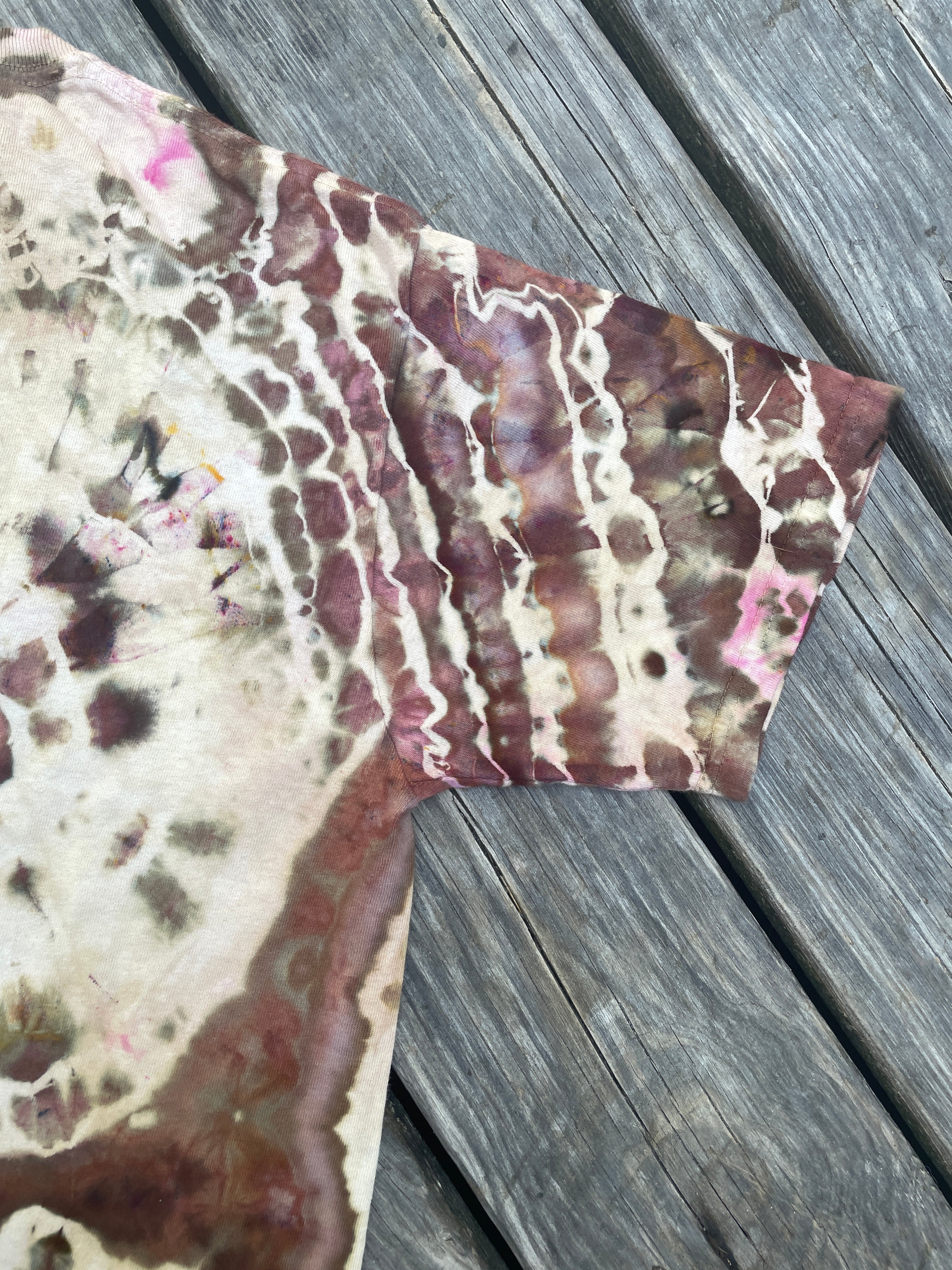 Brown and Tan Animal Kingdom Geode Short Sleeve Tie Dye T-Shirt | Men's Medium
