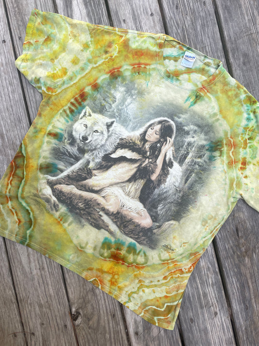 Mother Nature Green and Orange Geode Short Sleeve Tie Dye T-Shirt | Men's XL