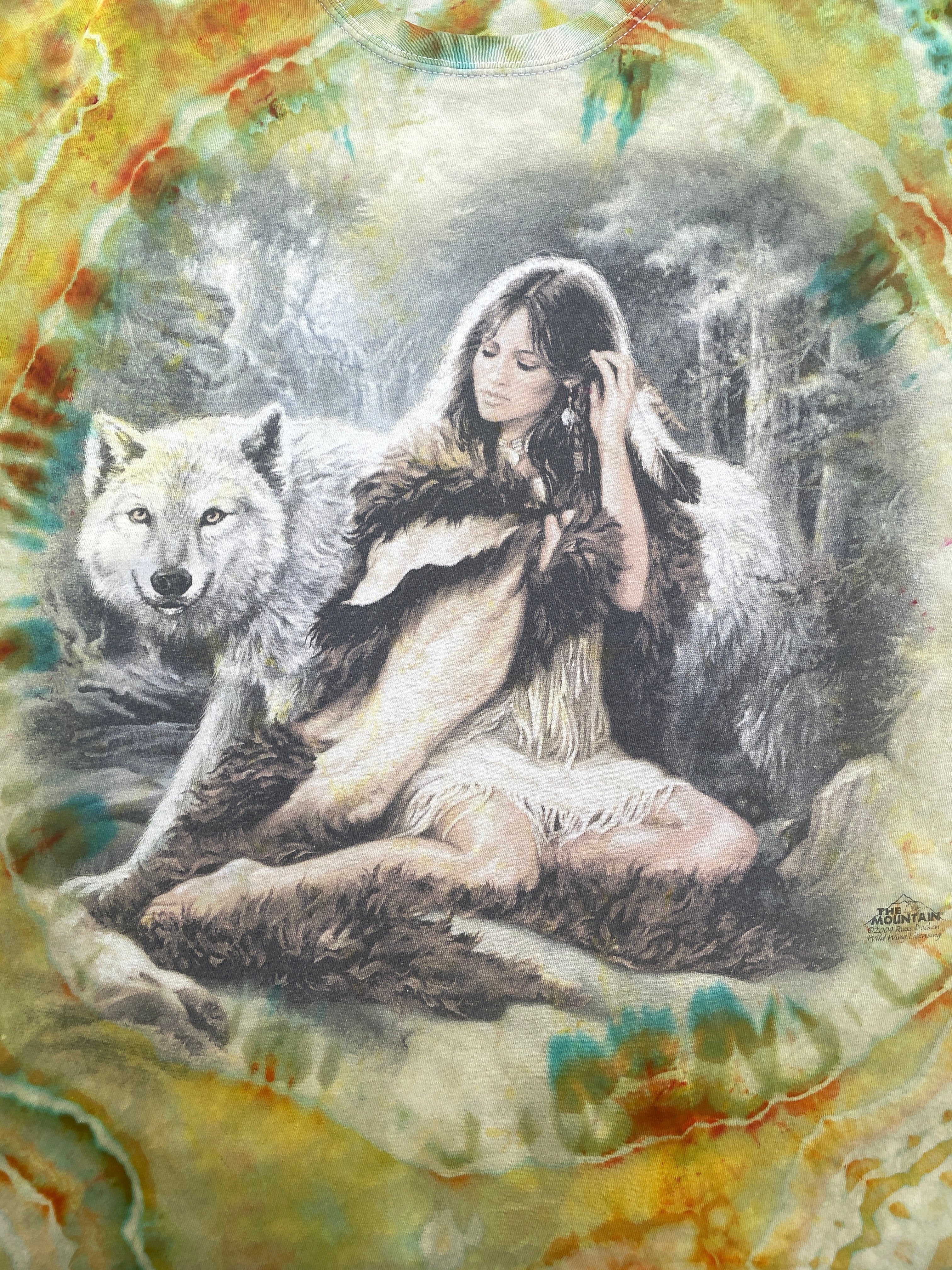 Mother Nature Green and Orange Geode Short Sleeve Tie Dye T-Shirt | Men's XL