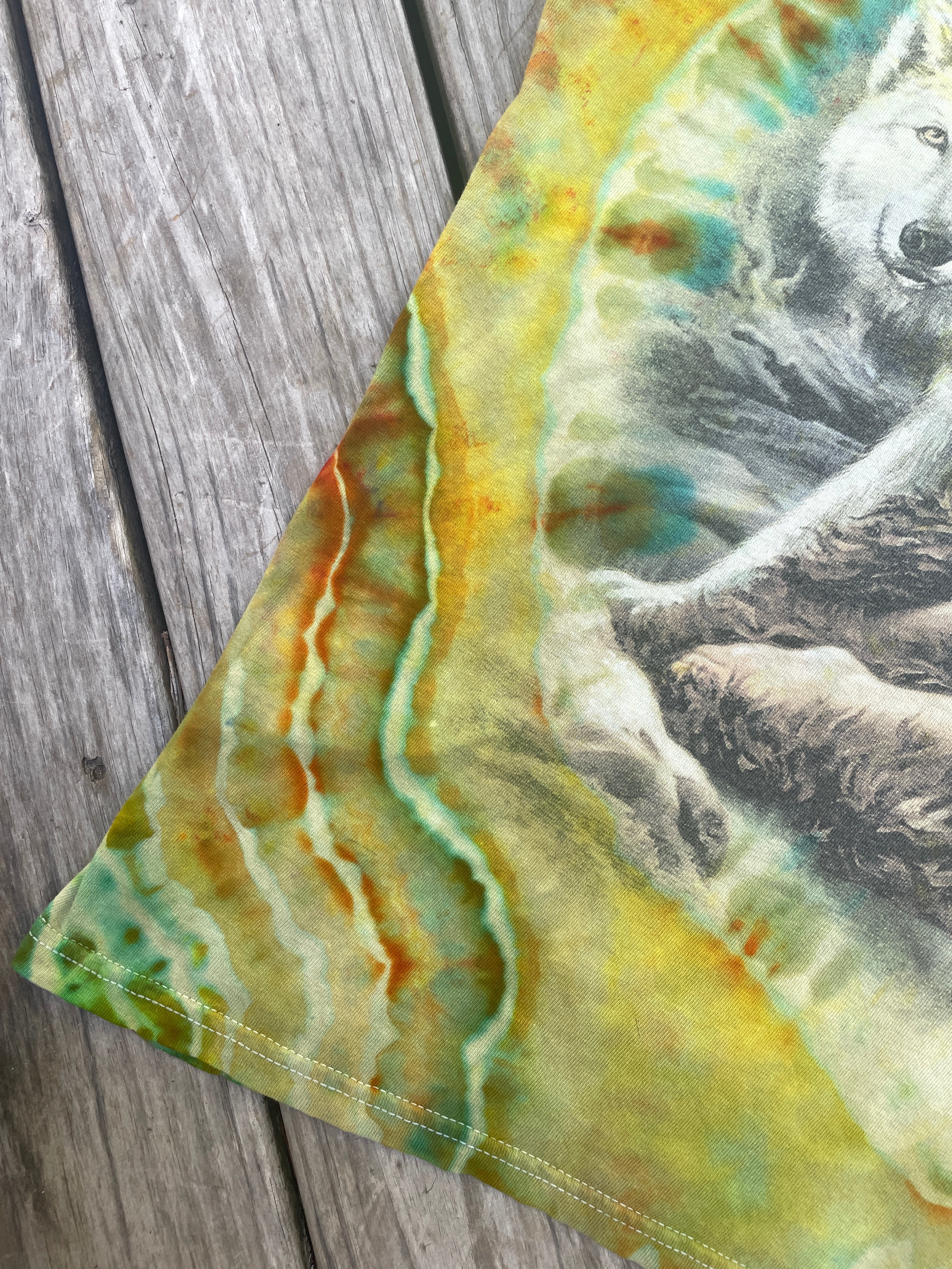 Mother Nature Green and Orange Geode Short Sleeve Tie Dye T-Shirt | Men's XL