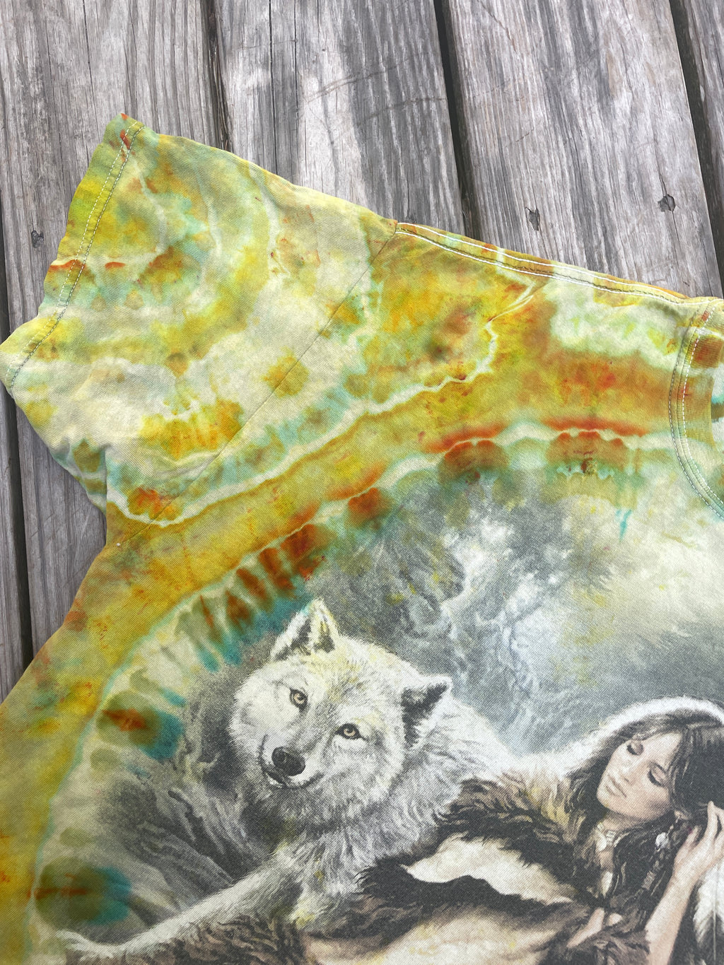 Mother Nature Green and Orange Geode Short Sleeve Tie Dye T-Shirt | Men's XL