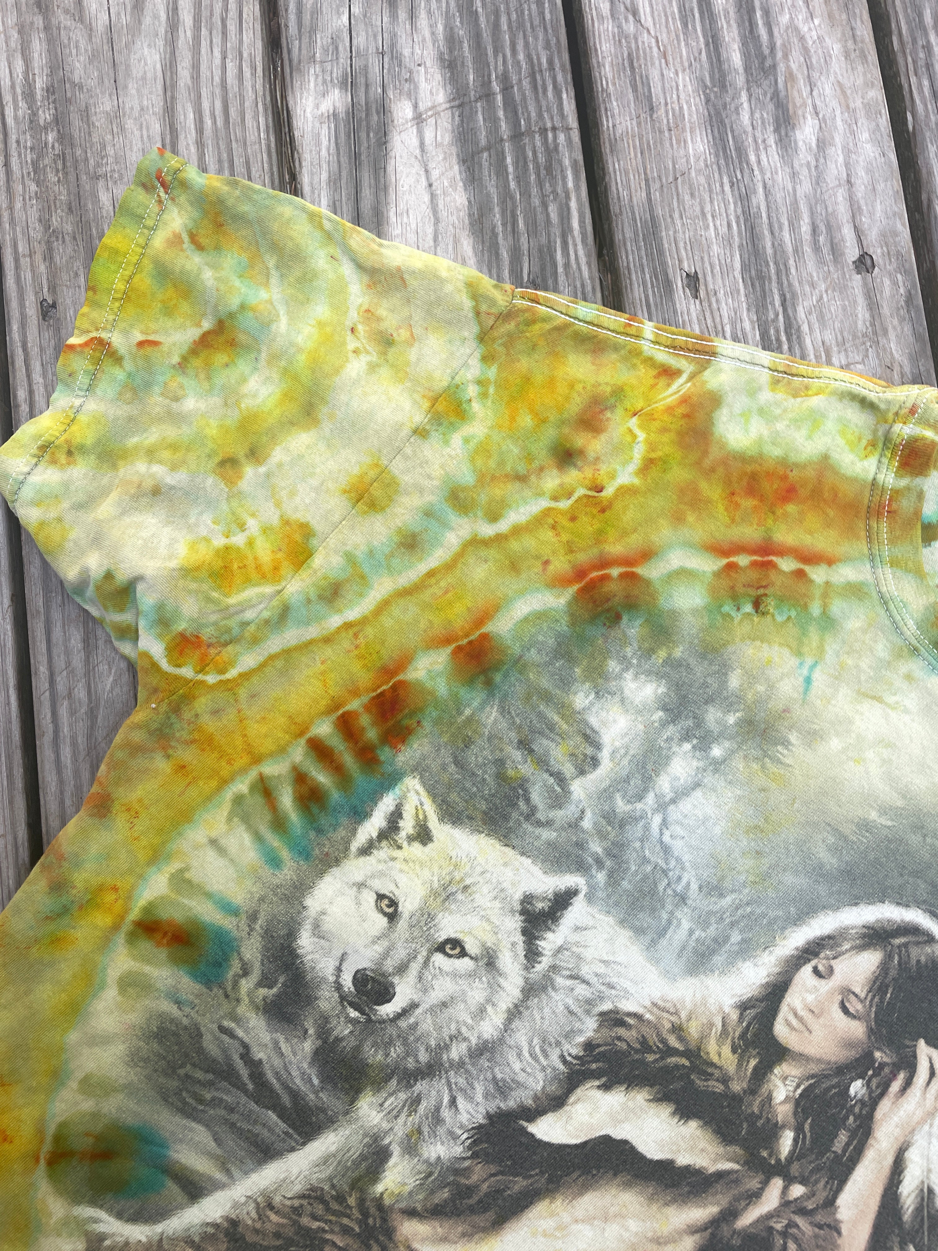 Mother Nature Green and Orange Geode Short Sleeve Tie Dye T-Shirt | Men's XL