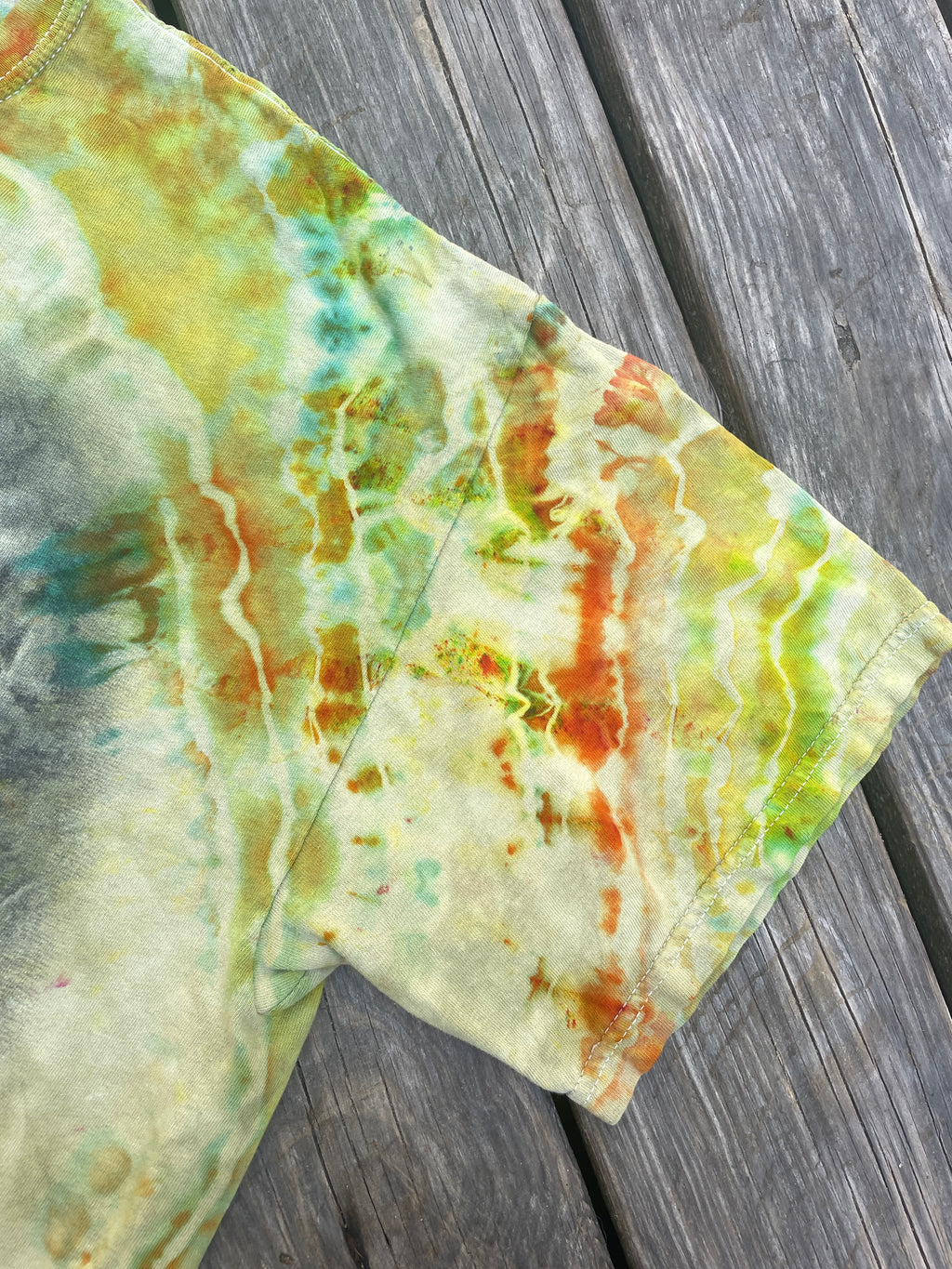Mother Nature Green and Orange Geode Short Sleeve Tie Dye T-Shirt | Men's XL