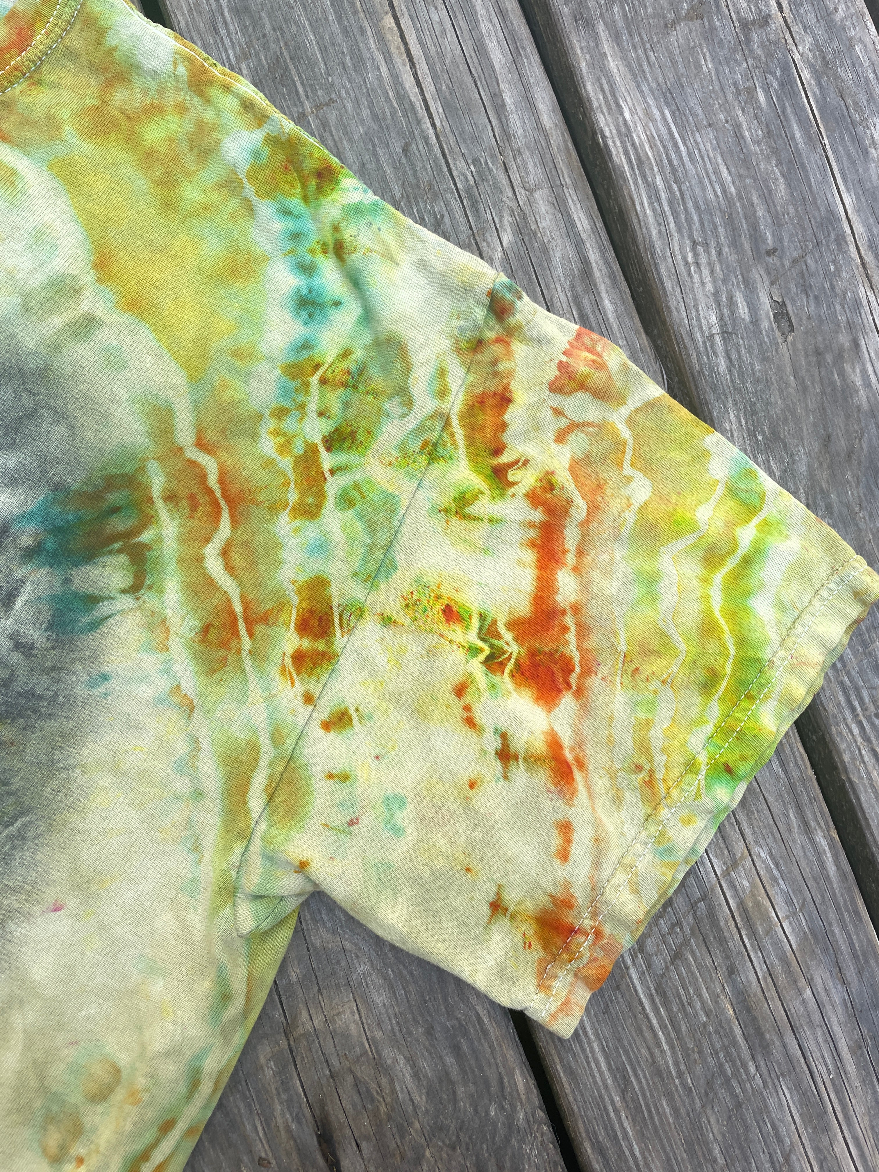 Mother Nature Green and Orange Geode Short Sleeve Tie Dye T-Shirt | Men's XL