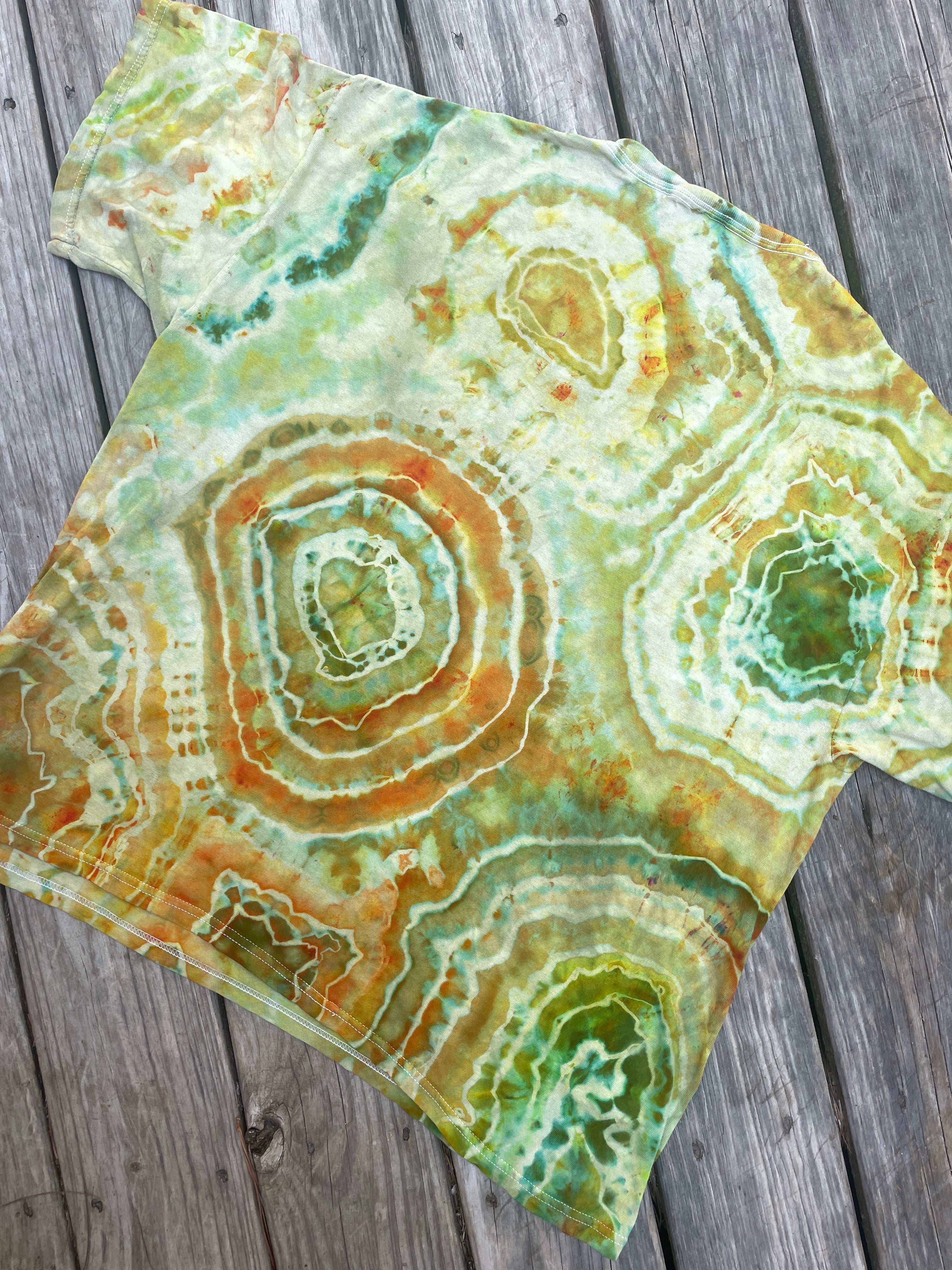 Mother Nature Green and Orange Geode Short Sleeve Tie Dye T-Shirt | Men's XL