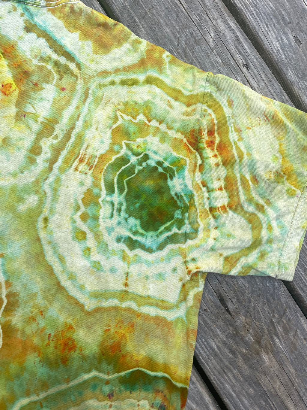 Mother Nature Green and Orange Geode Short Sleeve Tie Dye T-Shirt | Men's XL