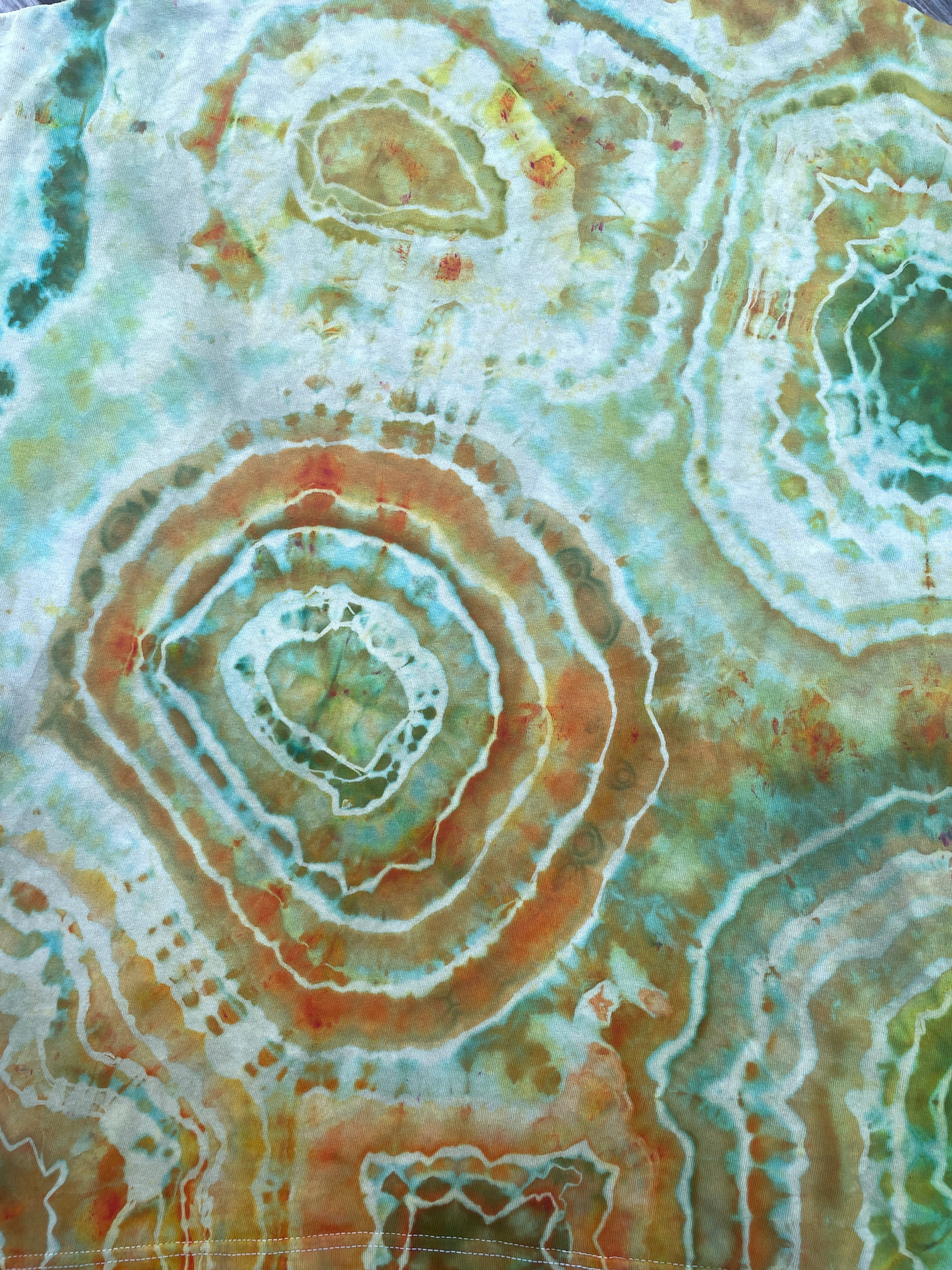 Mother Nature Green and Orange Geode Short Sleeve Tie Dye T-Shirt | Men's XL