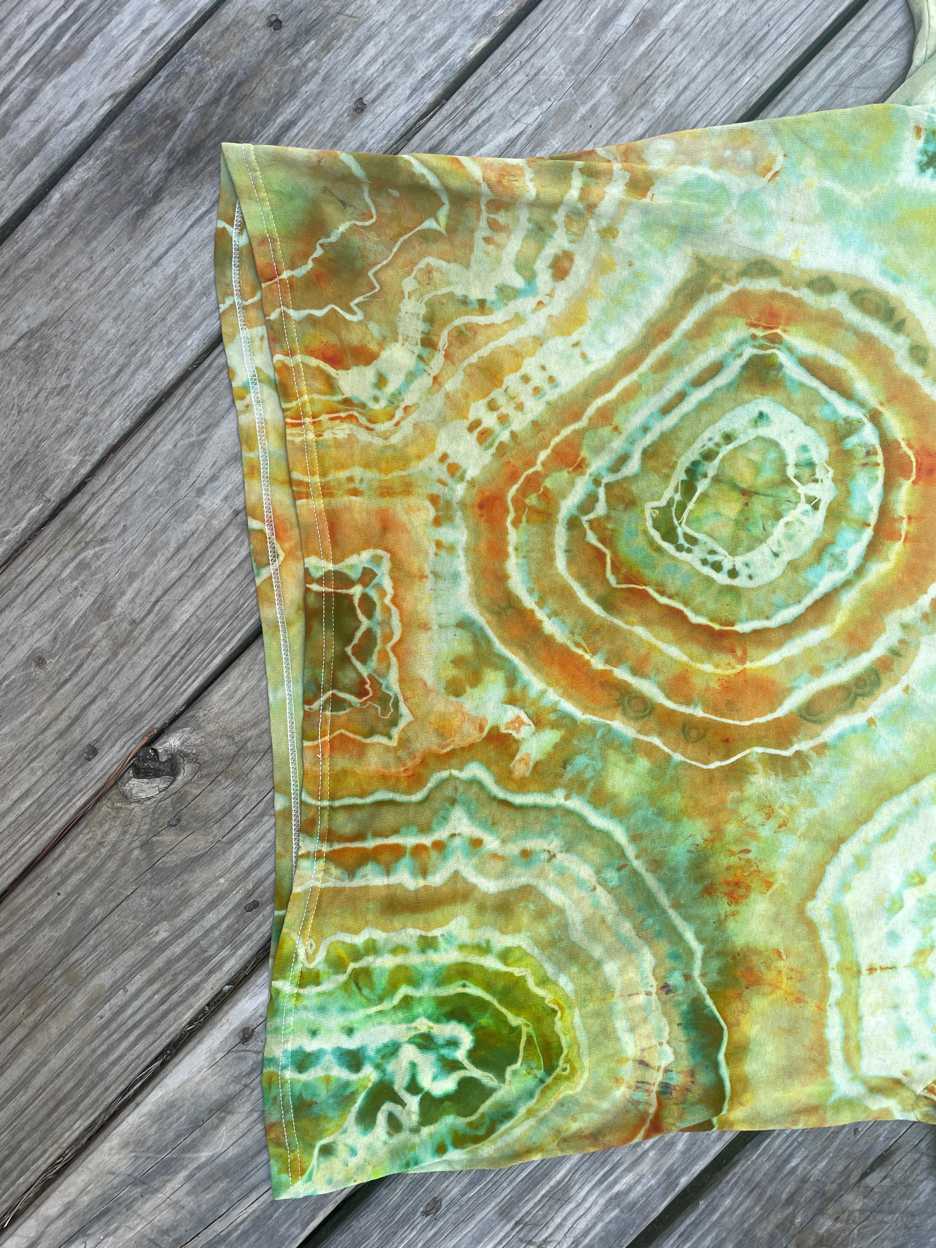 Mother Nature Green and Orange Geode Short Sleeve Tie Dye T-Shirt | Men's XL